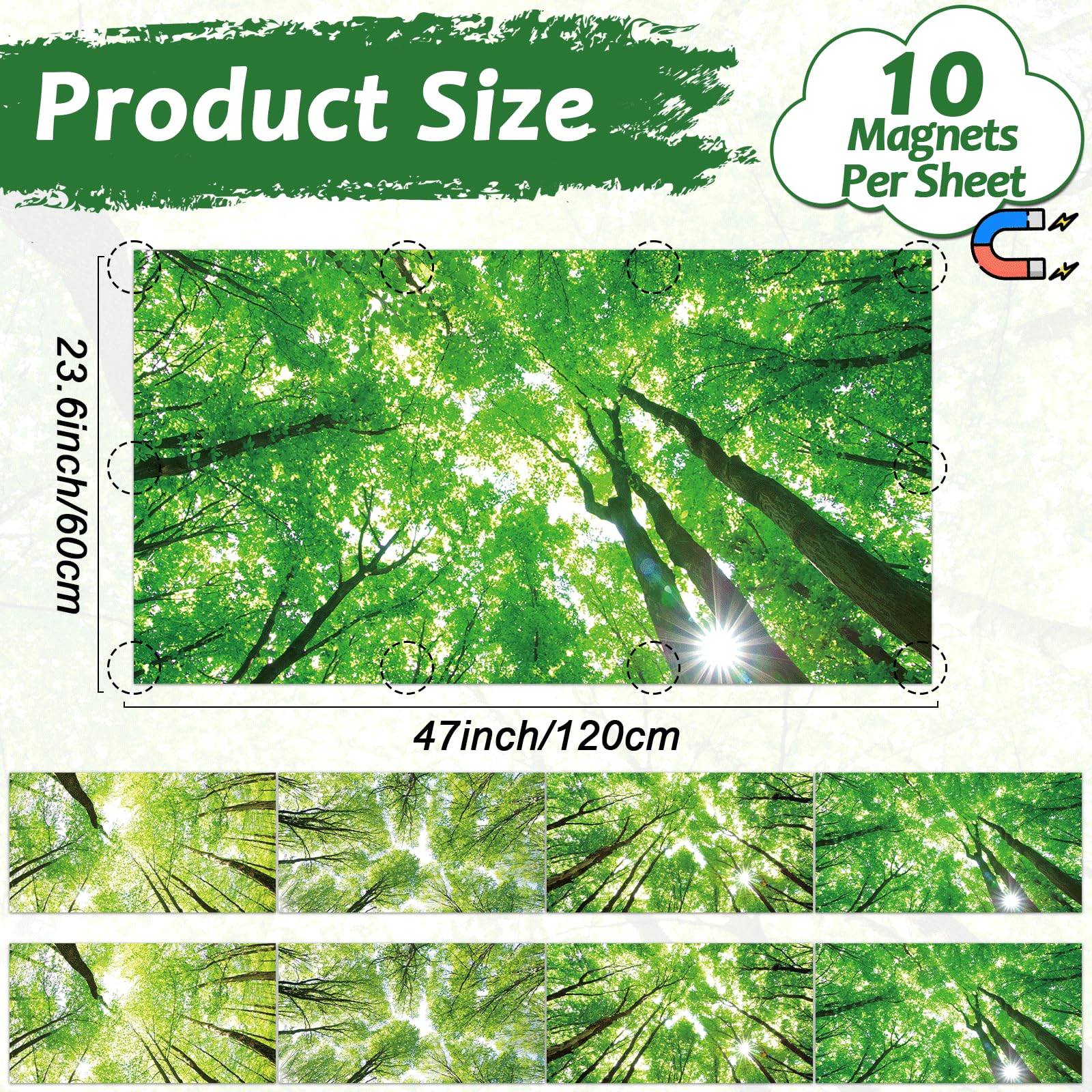 Wiooffen 8 Pcs Fluorescent Light Covers, Magnetic Installation, 4x2 Feet, Polyester, Forest Green, Model YM0847