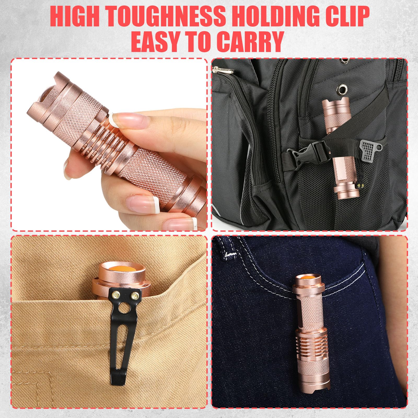 Fumete 20-Piece Mini Led Flashlight Set, 3 Mode Tactical Torch, Water Resistant, Adjustable Focus, Pink