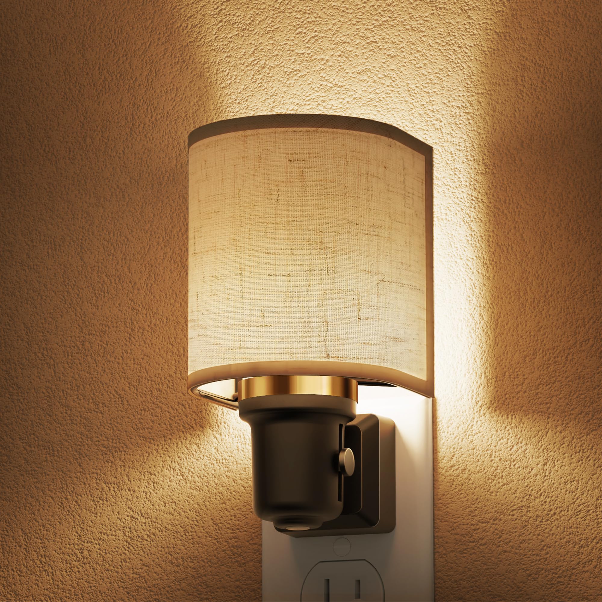 L LOHAS LED Night Lights Plug into Wall, 0-100LM Linen Fabric Farmhouse Decor, Dusk to Dawn Sensor Vintage Night Light, 1W Dimma