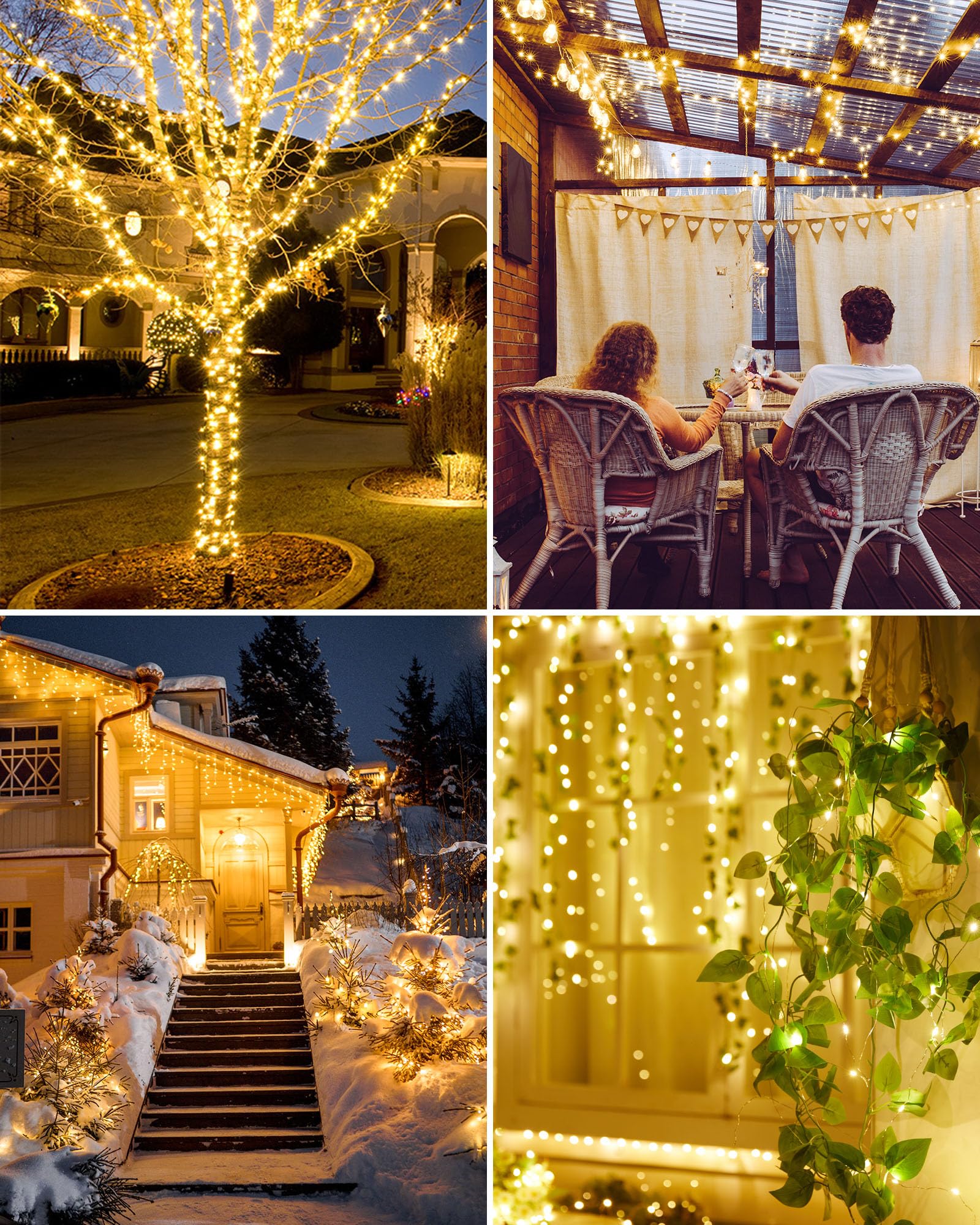 Minetom Solar String Lights For Outside, 33Ft 100 Led Outdoor Solar Fairy Lights, 8 Modes Balcony Lights For Tree Patio Christmas Party Wedding Decor (Warm White)