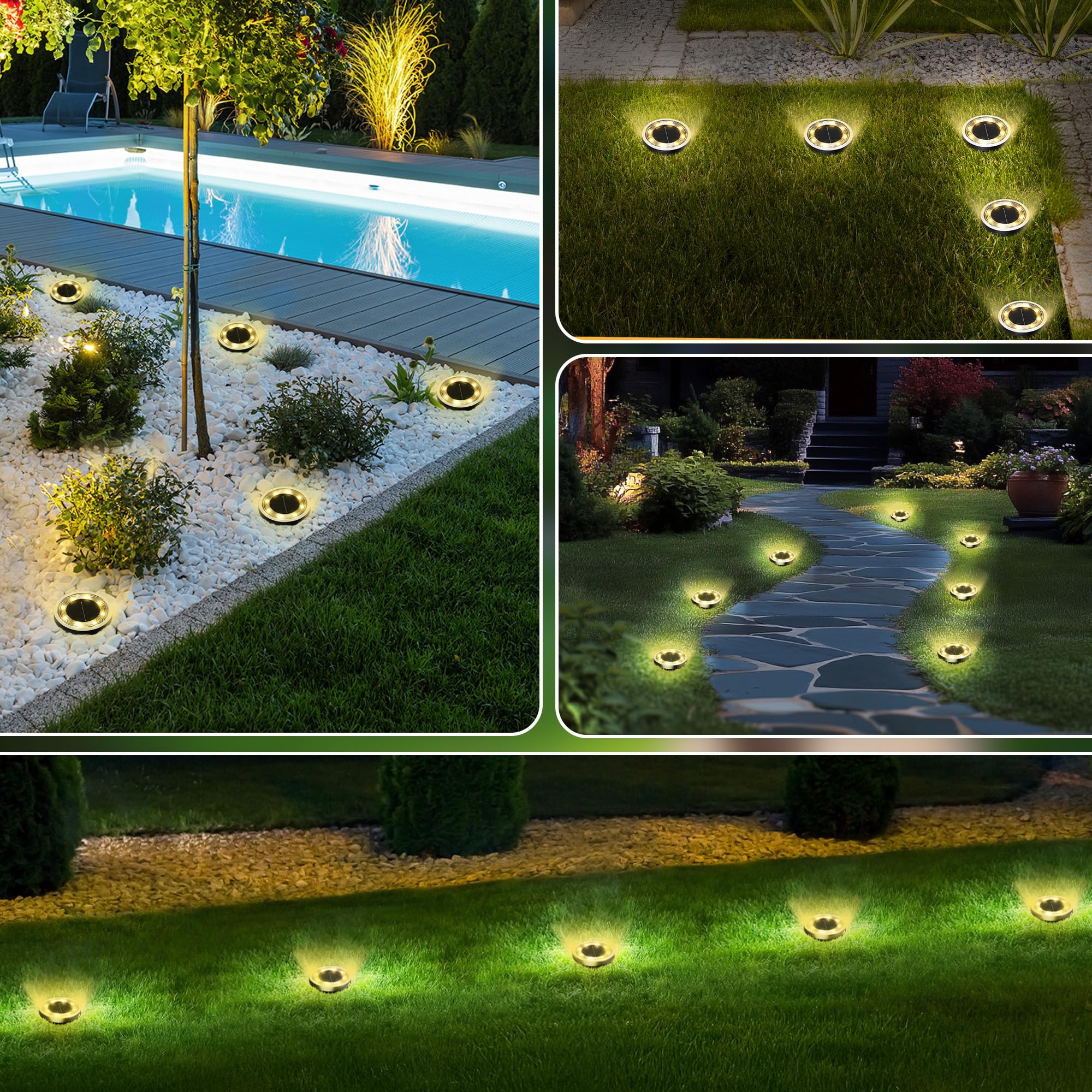 INCX Solar Ground Lights, 20 Pack Waterproof Outdoor Landscape Lighting, Stainless Steel, Warm White, Model minidmd