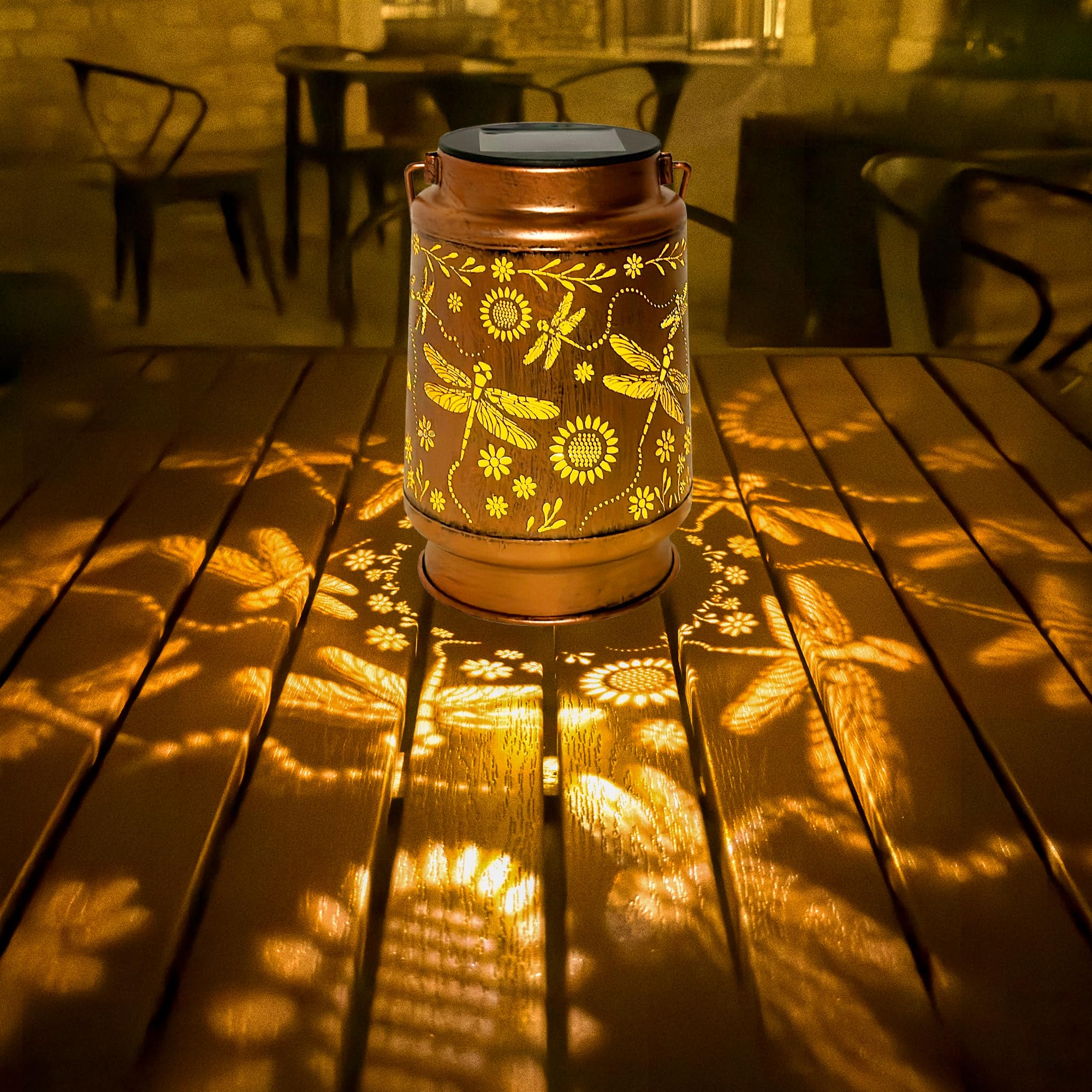 Anytalk Dragonfly Solar Lantern - Copper Outdoor Hanging Light For Garden, Patio, Porch, Gifts