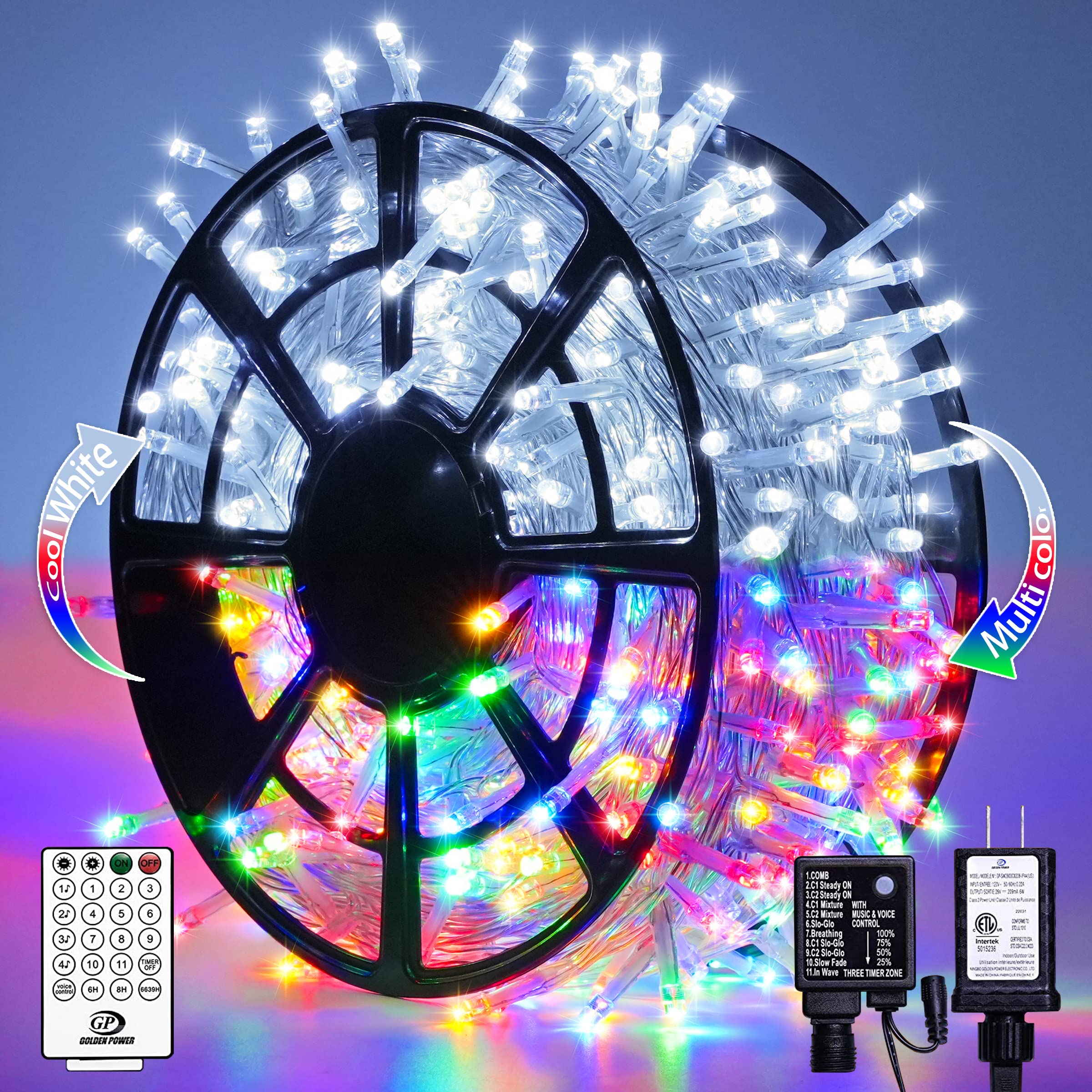 JMEXSUSS 500 LED Color Changing String Lights, 163FT White & Multicolor Christmas String Lights with Remote, Outdoor Christmas L