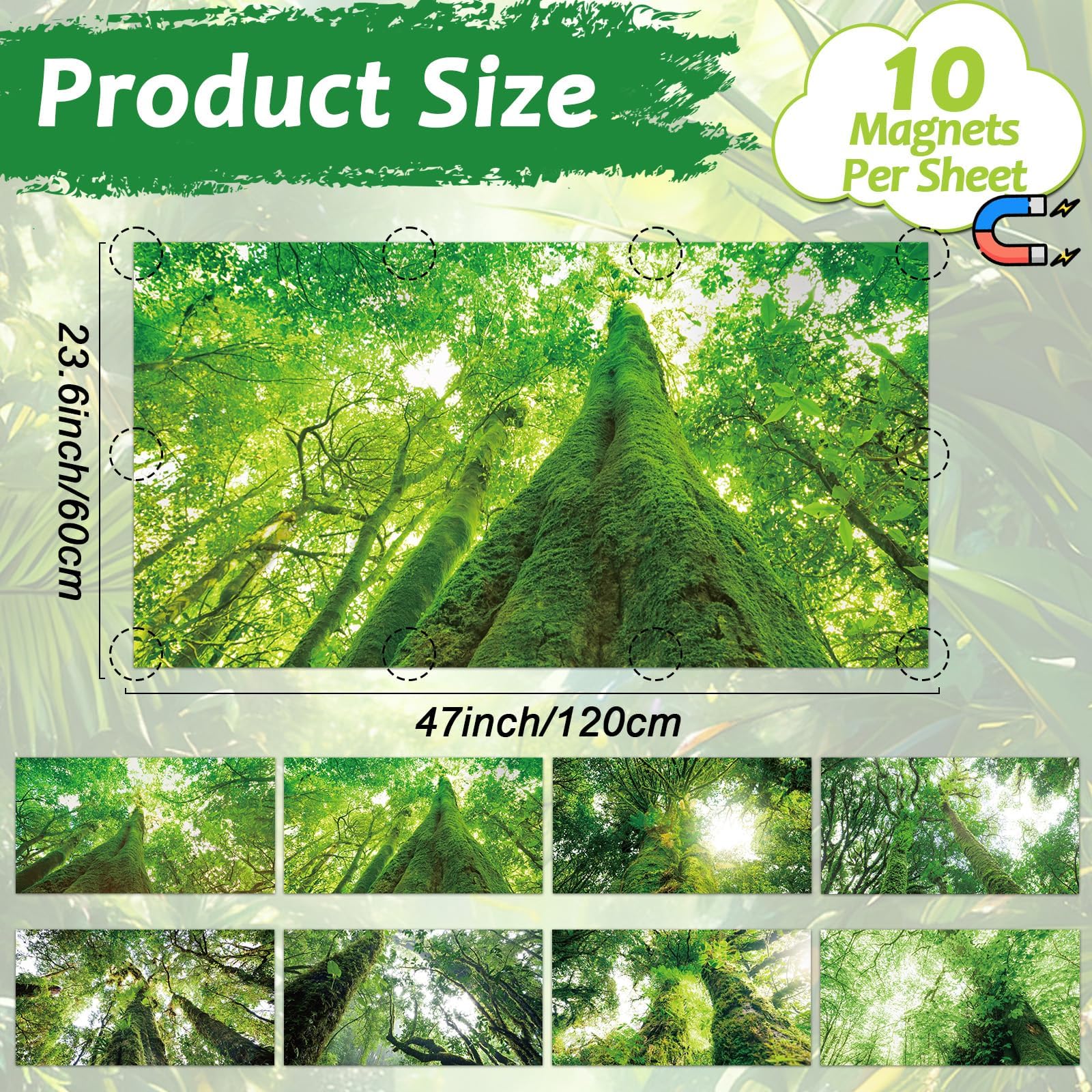 Wiooffen 8 Pcs Fluorescent Light Covers Magnetic 4x2 Feet Polyester Rainforest Green Model YM0886