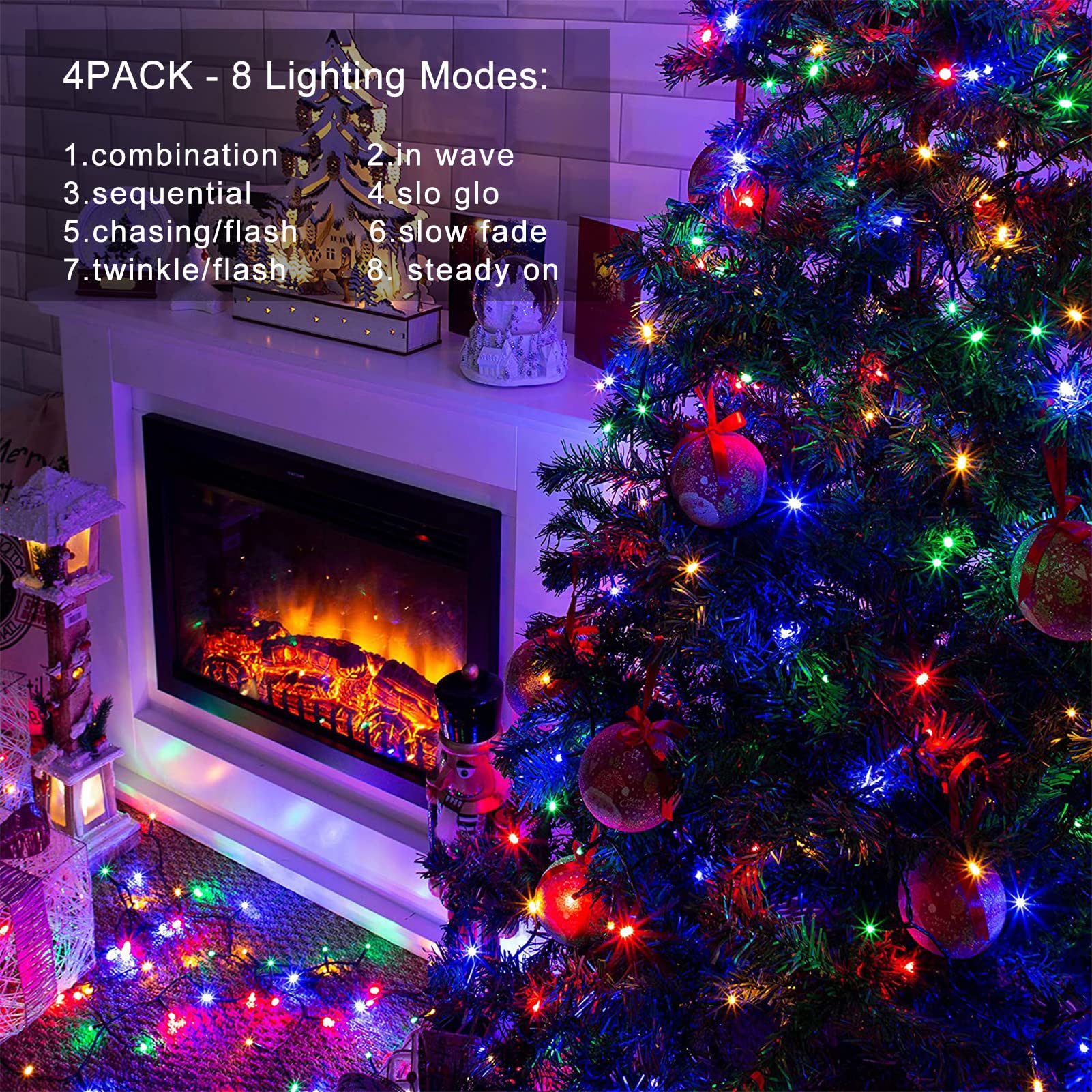 Dealbeta 4Pack Battery Christmas String Lights 50Leds Christmas Lights Battery 16.5Ft Dark Green Battery String Lights Auto Timer 8 Modes Indoor Outdoor Christmas Decoration For Wreath,Tree,Deck(Rgby)