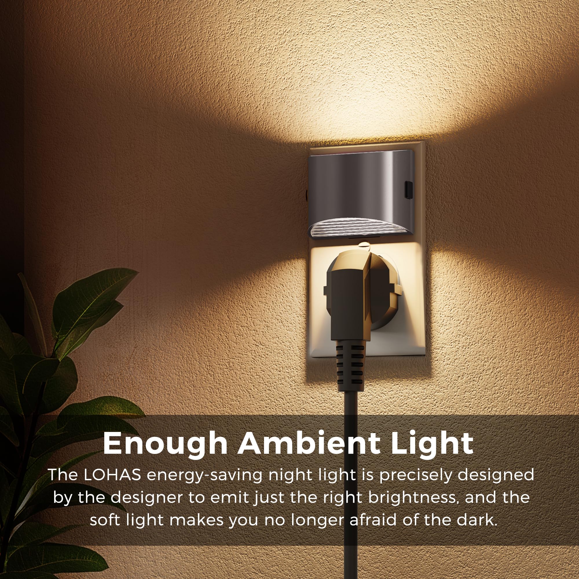 L LOHAS LED Night Lights - Dimmable 3-Level Brightness, 3000K Soft White, Grey, 2 Pack, Model GY10702CHUS-2