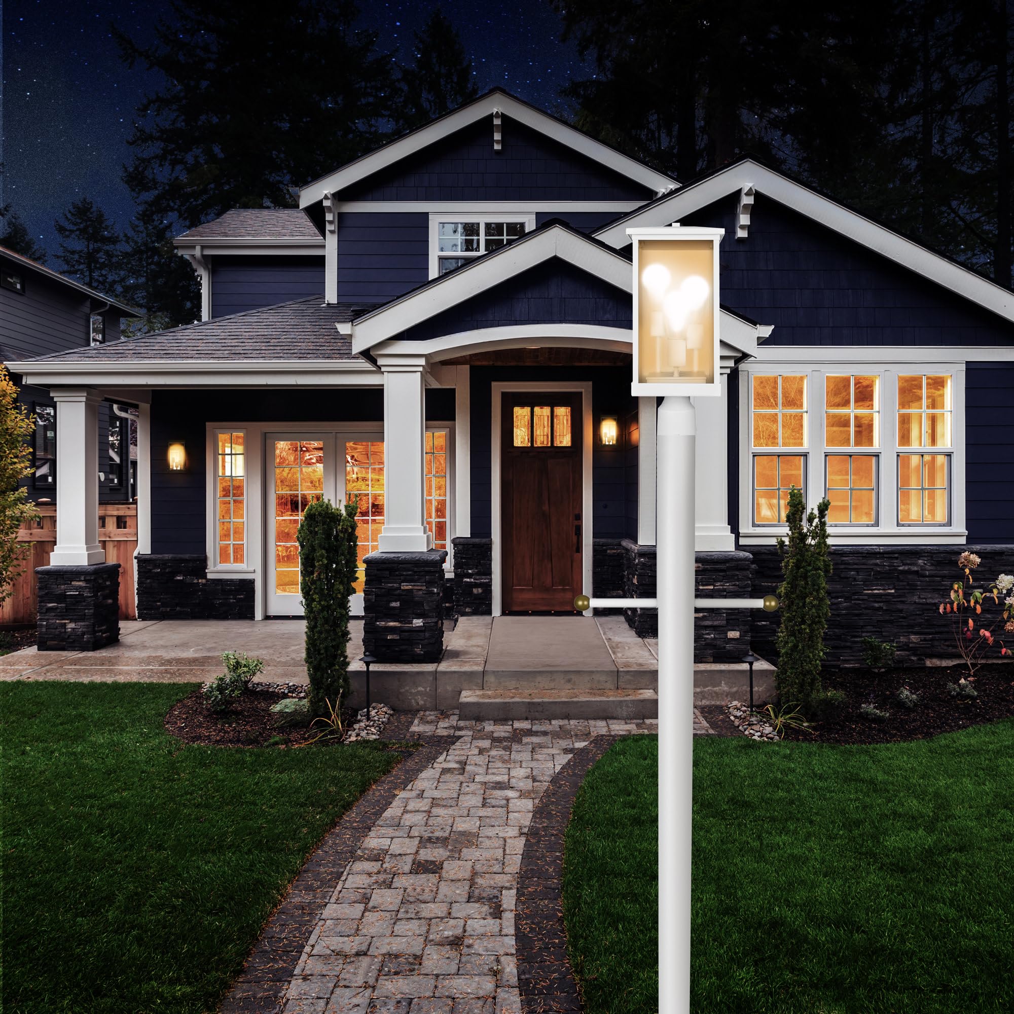 Design House Mayfield Outdoor Post Lights, White Aluminum, Clear Glass, Model 590109, Decorative Lamp for Patio, Driveway, Garden