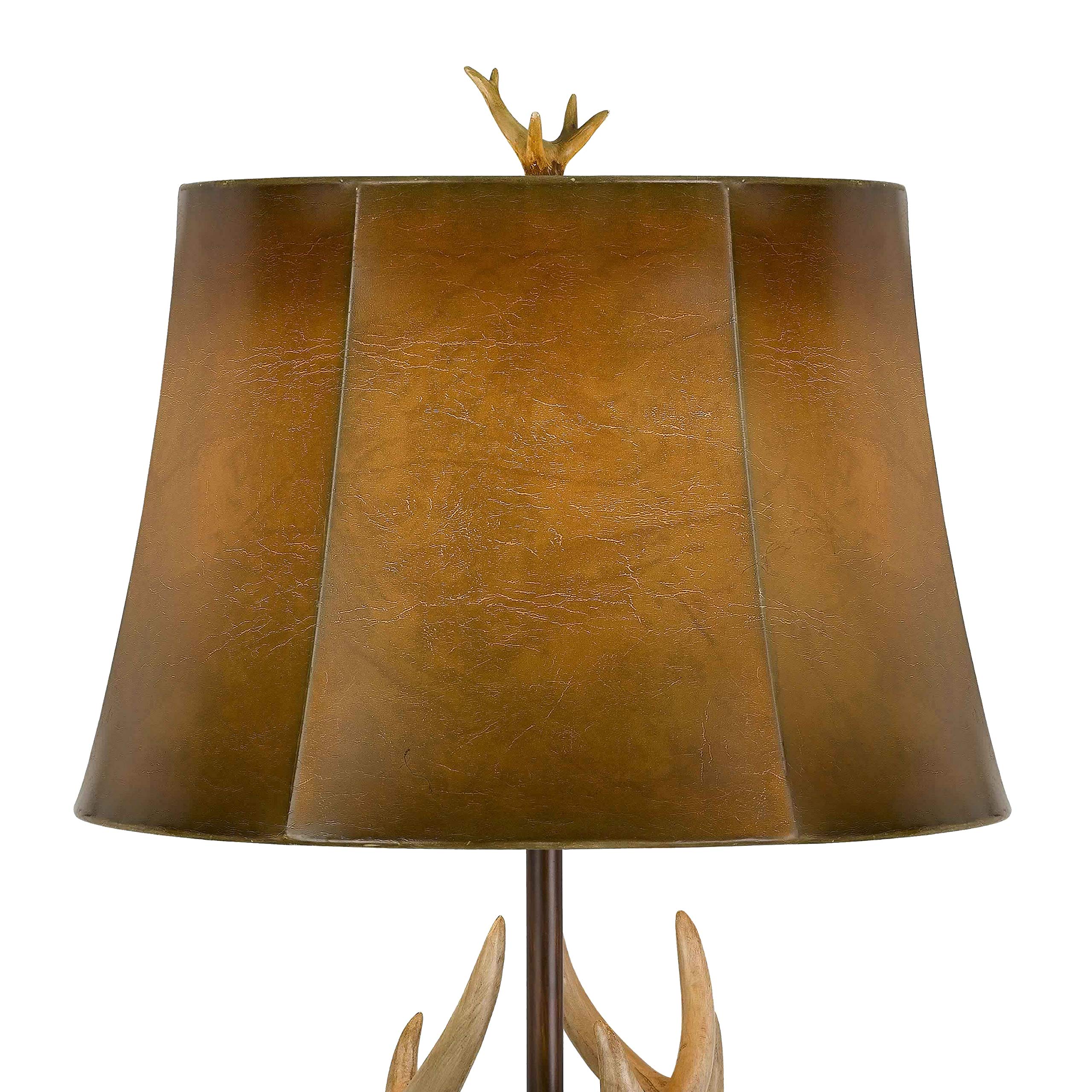 Benjara 150 Watt Leatherette Shade Table Lamp With Antler Polyresin Base, Brown