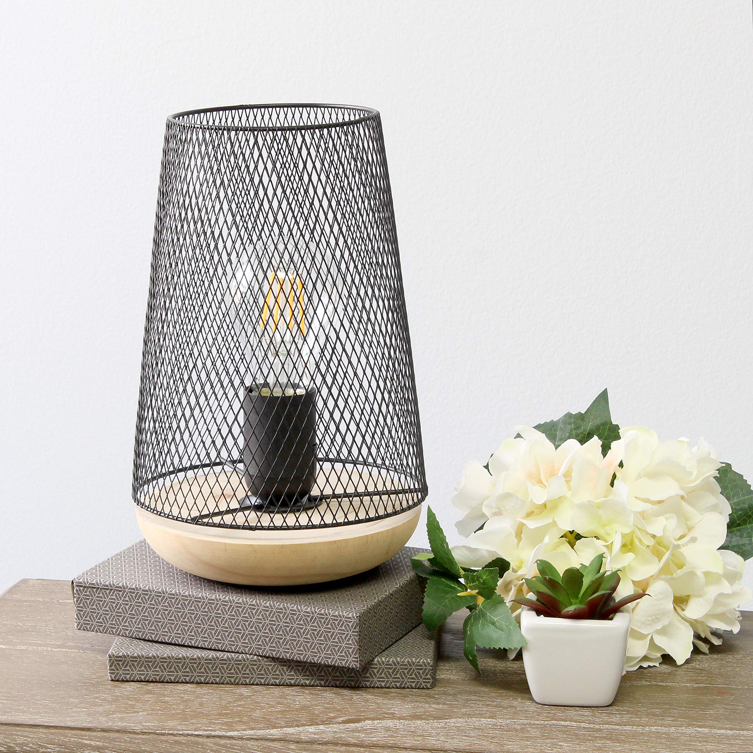 Simple Designs LT1074-BLK Wired Mesh Uplight Table Lamp, Metal, 5.5x5.5x9, Black