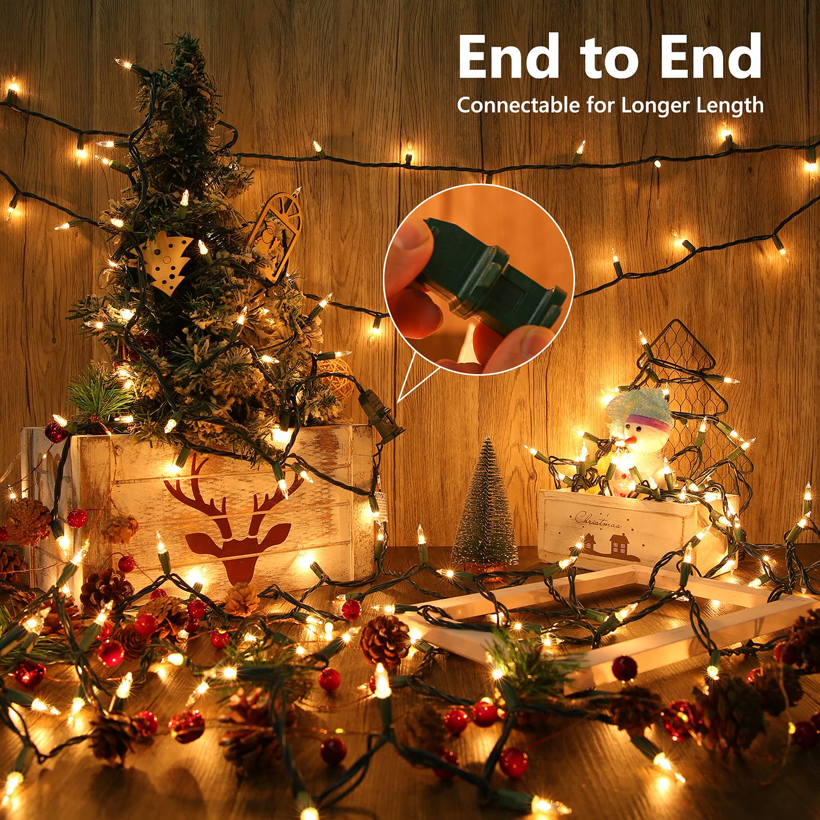 Toodour Christmas Lights, 50 Count Connectable Indoor Outdoor String Lights, 12.5ft, Warm White, UL Certified, Model ZF-50-1/SB