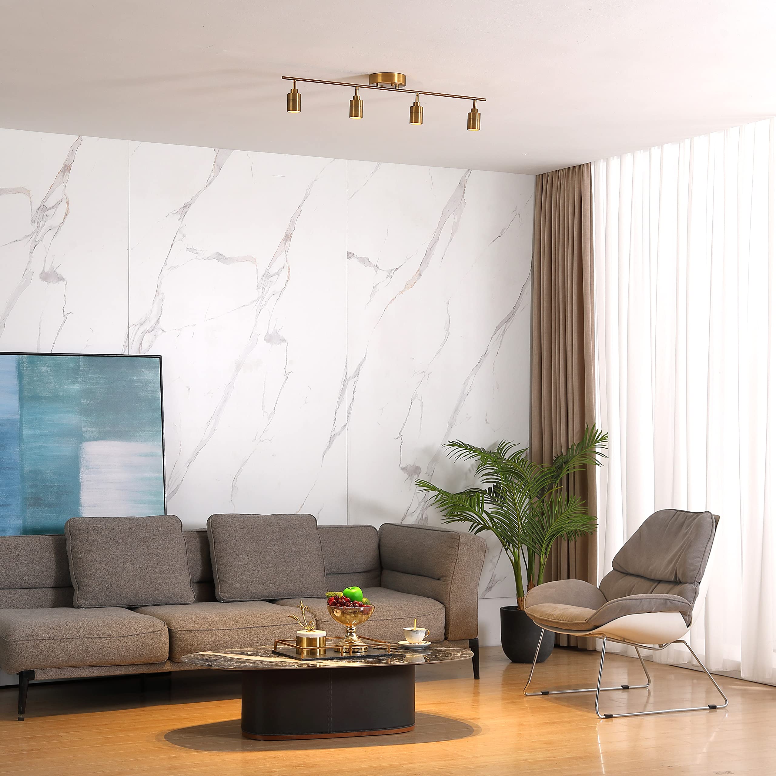 Vidalite Shura - 4-Light Brushed Brass Integrated Led Track Light W/Rotatable Heads, 3 Ft. Track Lighting Kit Ceiling Light, 300