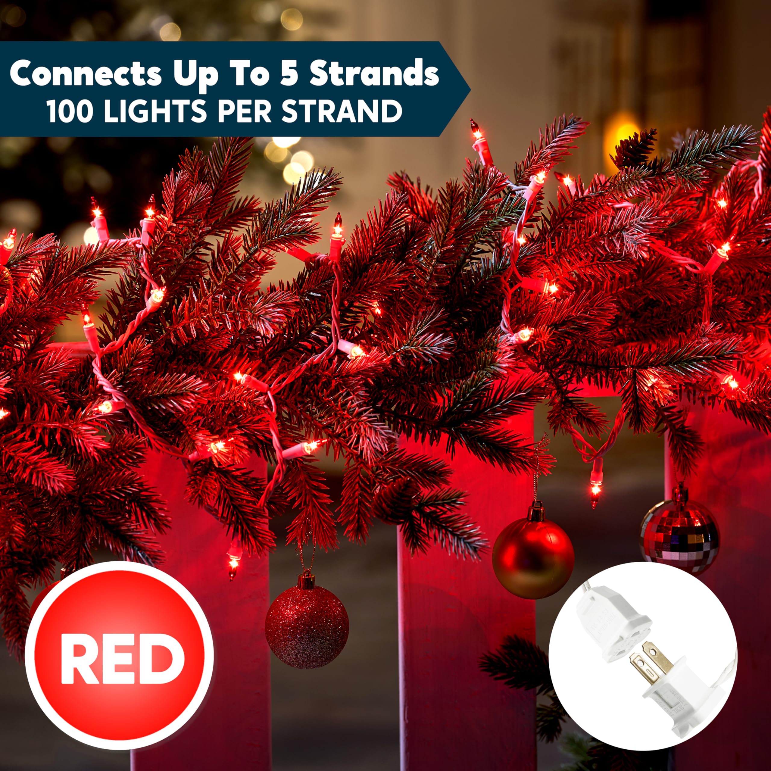 Joiedomi 100 Count Mini Red Christmas String Lights, 21.4Ft Indoor Fairy Lights With White Wire For Holiday Decor, Model 31991