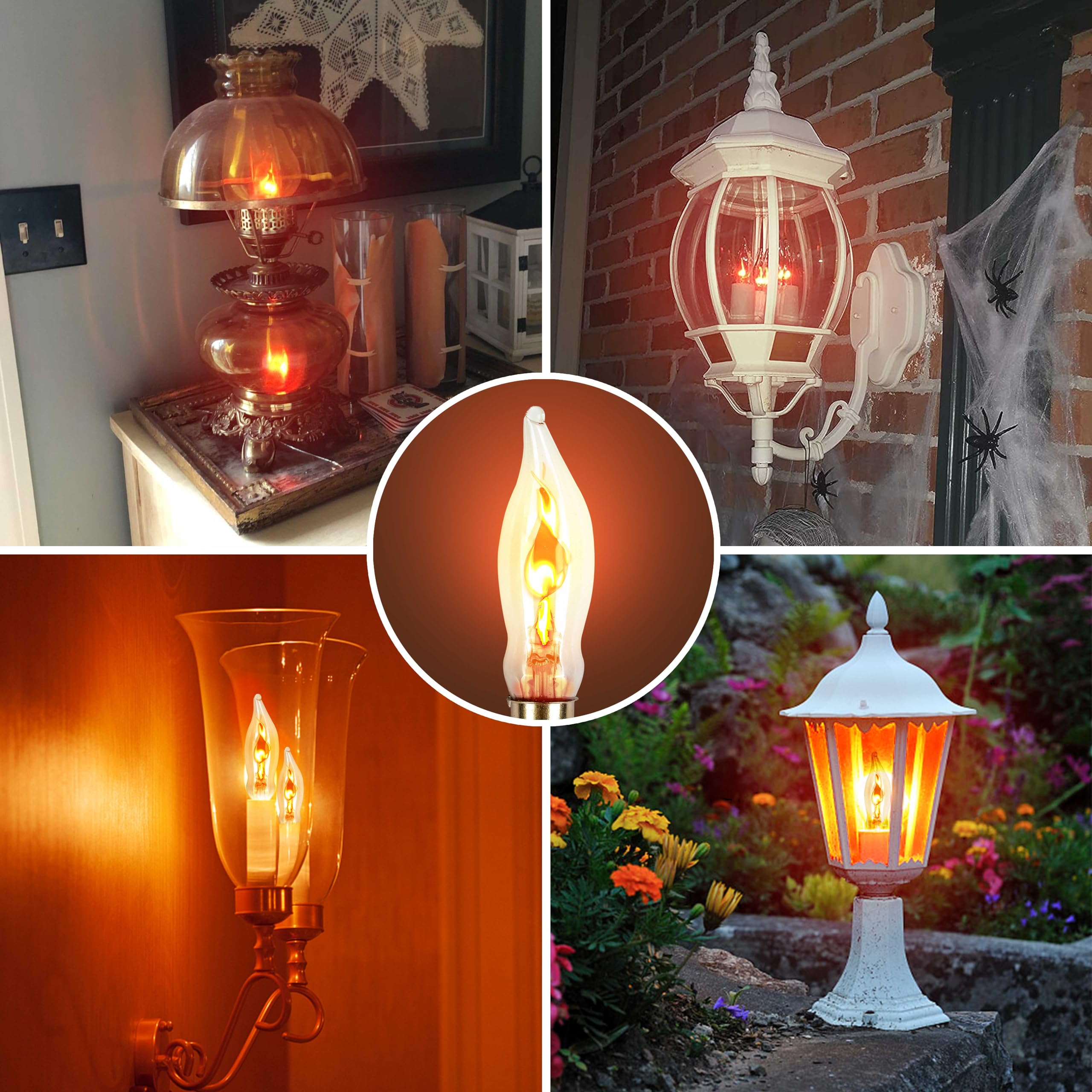 Ohlgt Flicker Flame Light Bulb For Hallowwen Christmas Decorative 3 Watt, 120V, E12 Flame Candelabra Light Bulbs(4 Packs)
