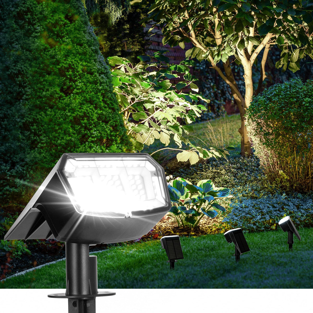 AUDERWIN Solar Spot Lights Outdoor Waterproof 4 Pack IP65, 63 LED 3 Lighting Modes Spotlights for Yard Garden House Garage Pathw