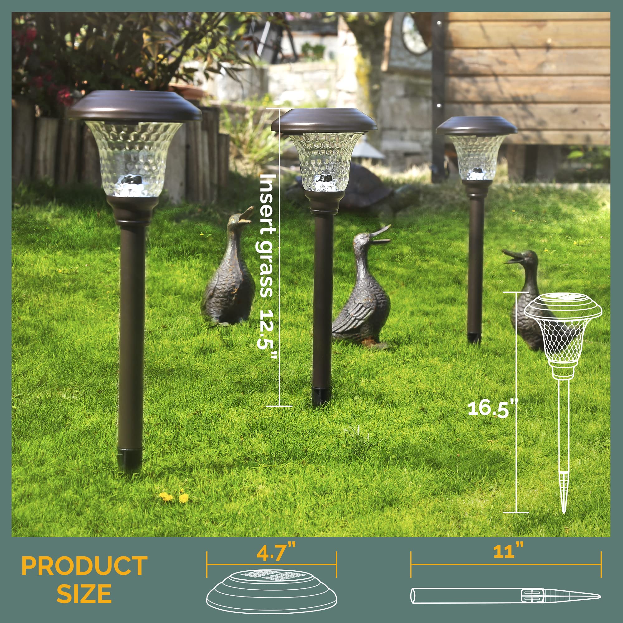GIGALUMI 8 Pack Solar Pathway Lights, Waterproof LED Garden Lights, Brown, Model 7006