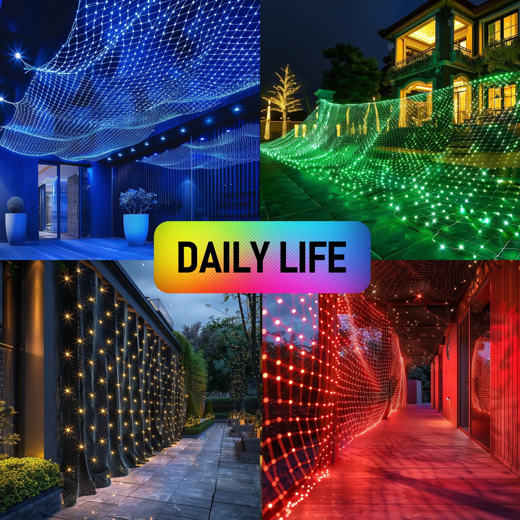 Dazzle Bright 360 LED Net Lights, RGB Color Changing, 12FT x 5FT, Clear Wire, Model HB-360WCOI, Indoor Outdoor Christmas Decoration