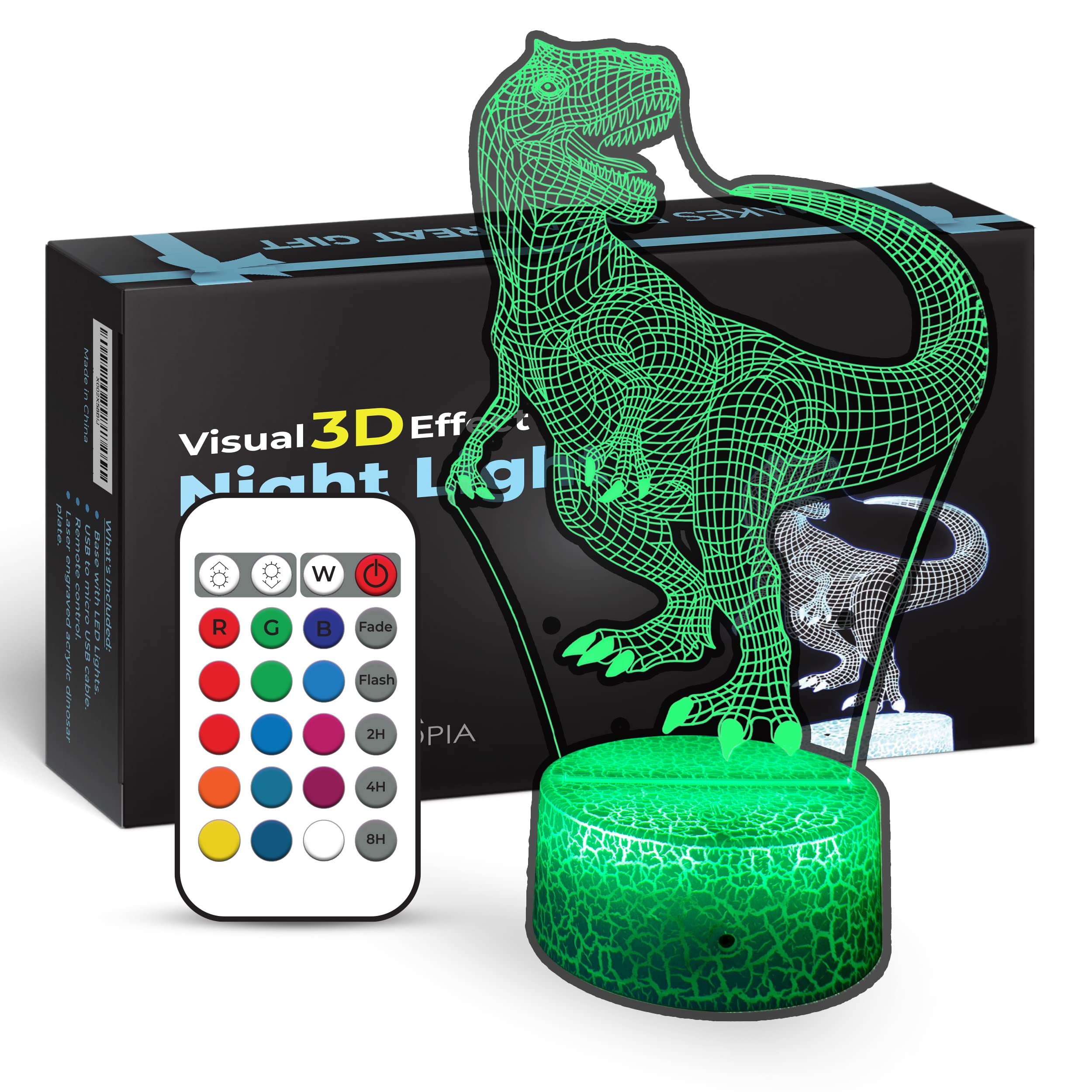 Casa Joytopia Creative 3D Night Light Effect - Night Light For Kids Room - 16 Colors, 2Hr 4Hr 8Hr Timer, Remote, Flashing, Fading, And Dimmer Options (Dinosaur)
