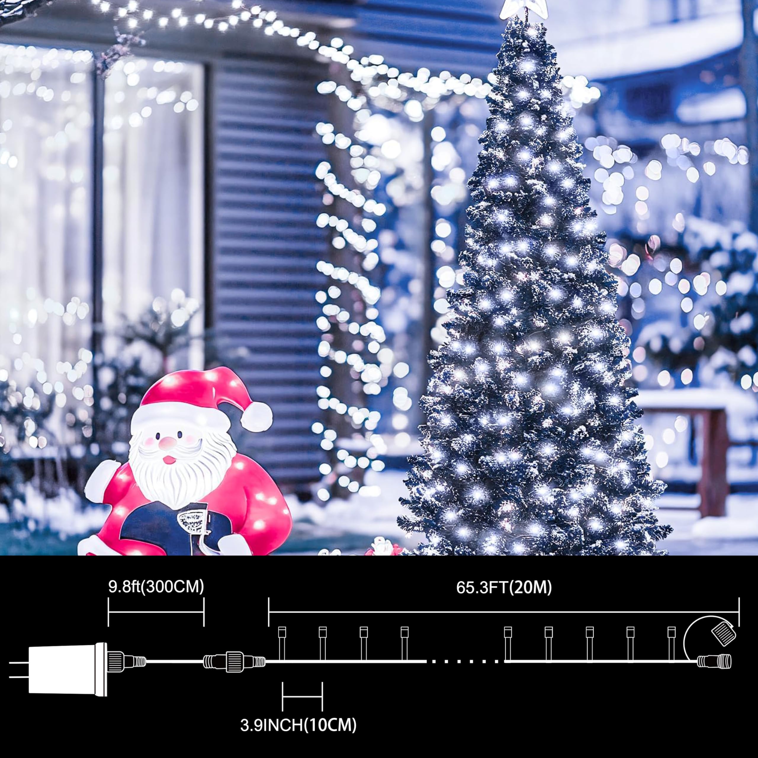 Lamphome 66Ft Christmas Decorative Mini Lights 200 Led Transparent Wire Fairy Starry String Lights Plug In  11 Lighting Modes  For Indoor Outdoor Xmas Tree Wedding Party Decoration (White)