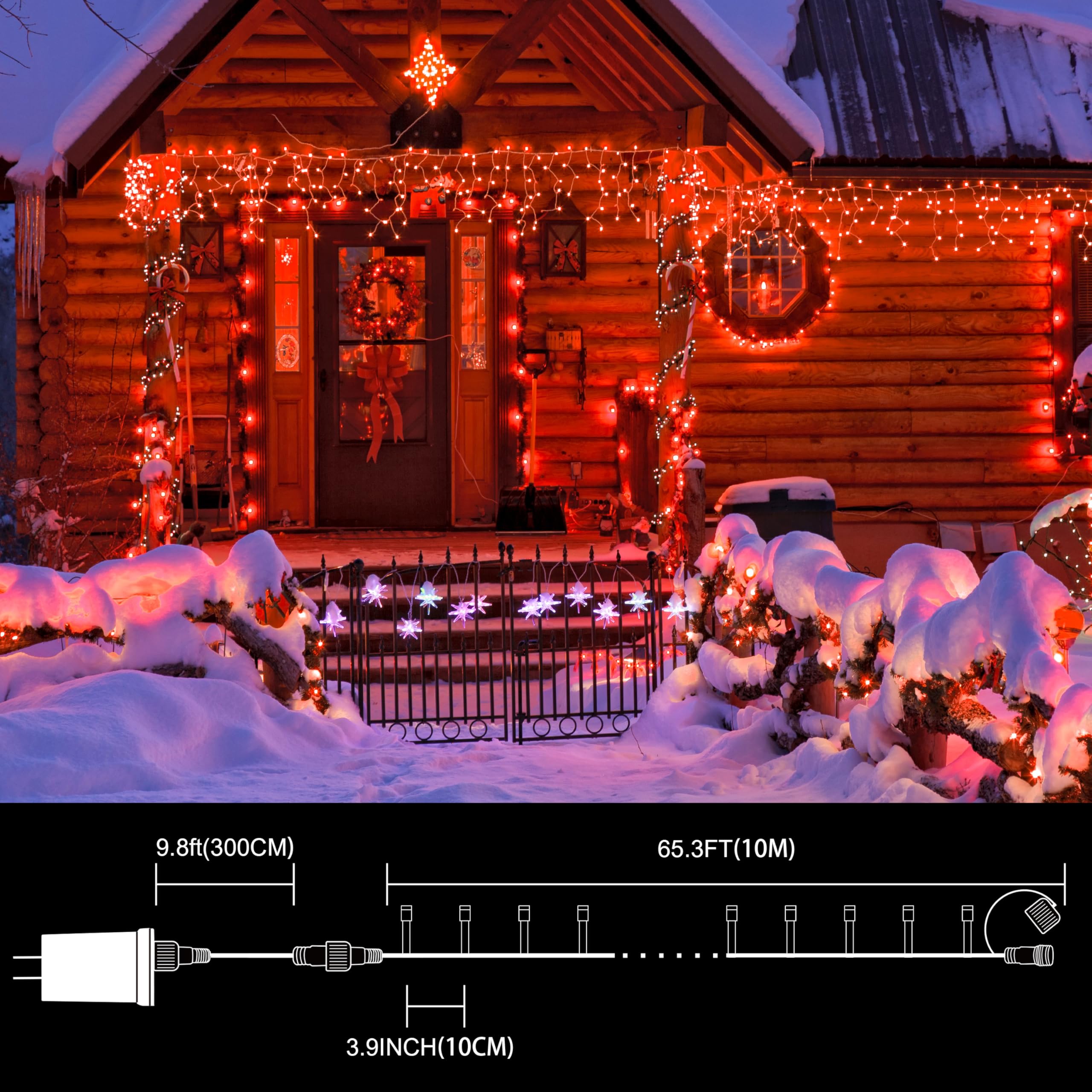 LAMPHOME 100 LED Mini Christmas String Lights, 33ft Transparent Wire, 11 Lighting Modes, Red, Model YHLL-100F
