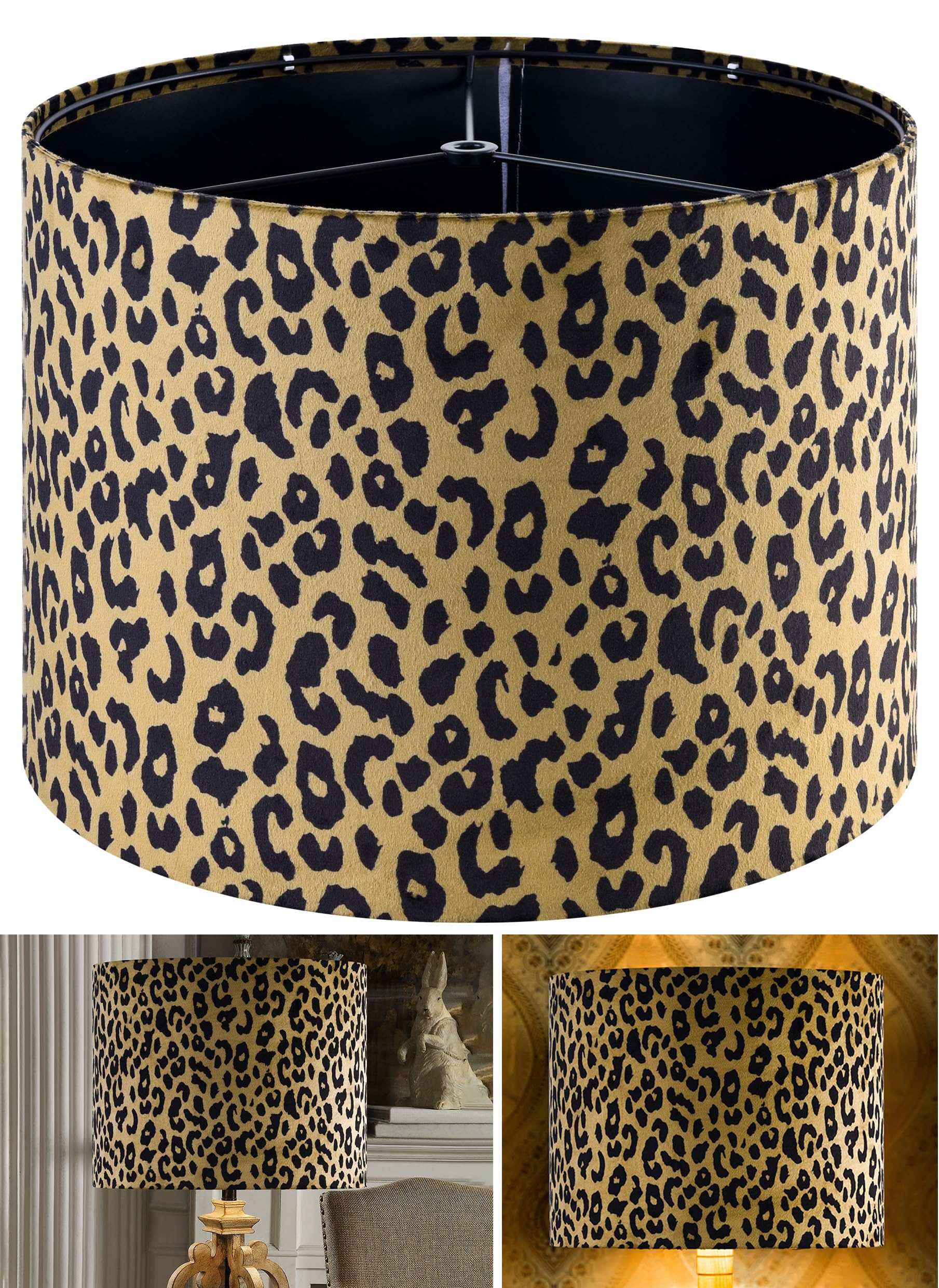 GOSO Large Yellow Leopard Lamp Shade,16    16    10 Spider Fitter for Floor Lamp and Table Lamps Set of 1 Drum, Printed Animal L