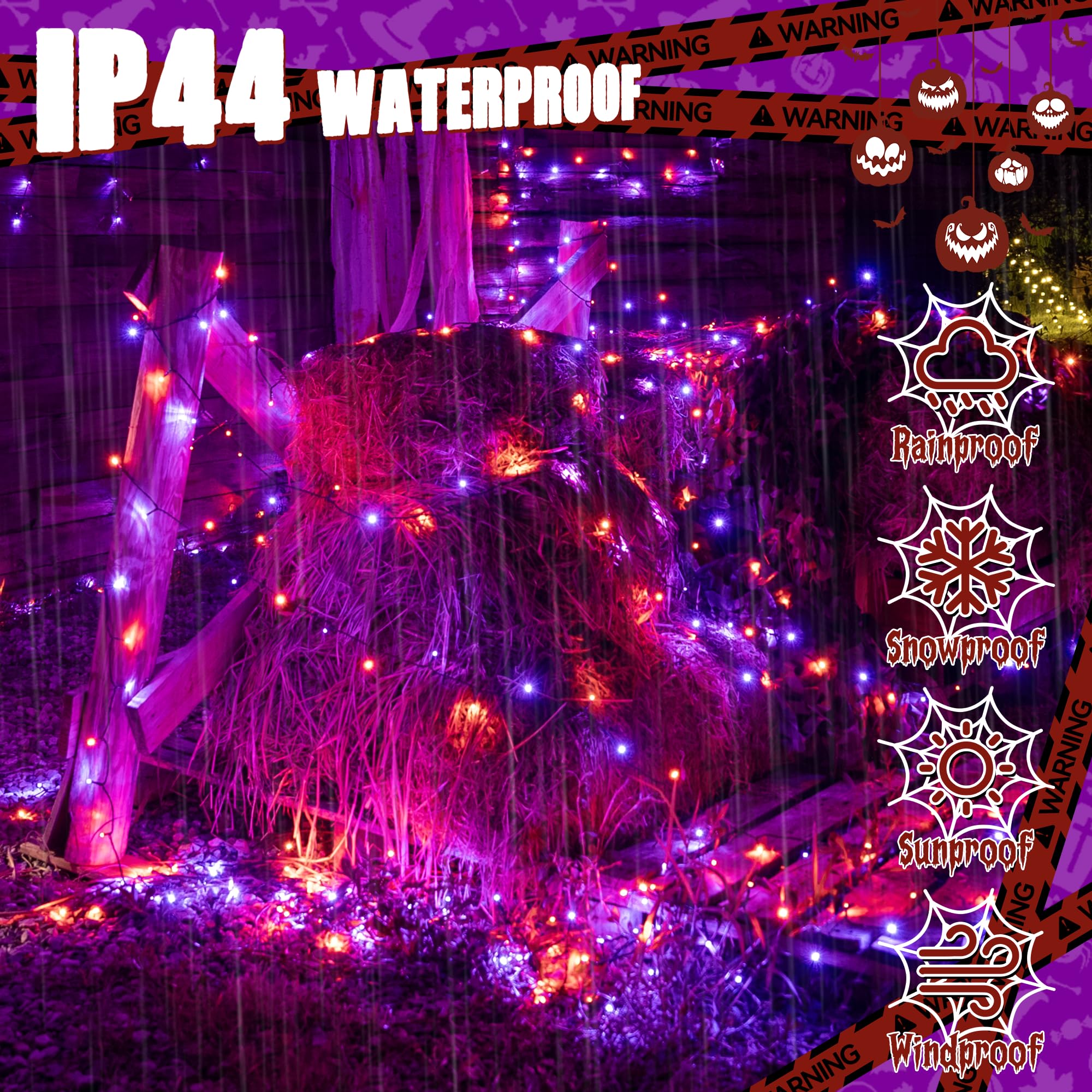Ollny Halloween String Lights, 100 LED, 33FT, Orange and Purple, 8 Modes Timer, Indoor/Outdoor Decor, Model NYA0100H
