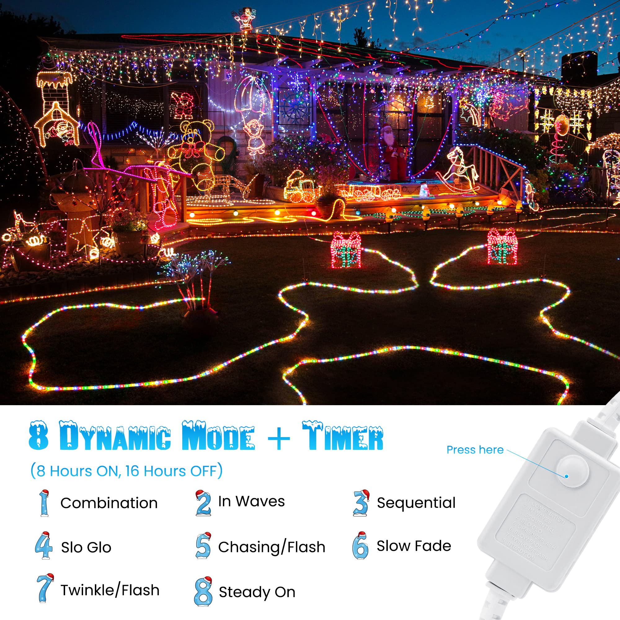 Led Rope Lights, 32.8Ft 240 Led Christmas Tube String Lights, Connectable Indoor Outdoor Clear Tube Decorative Lighting For Garden, Patio, Bedroom, Party, Wedding, Christmas Decoration (Multicolor)