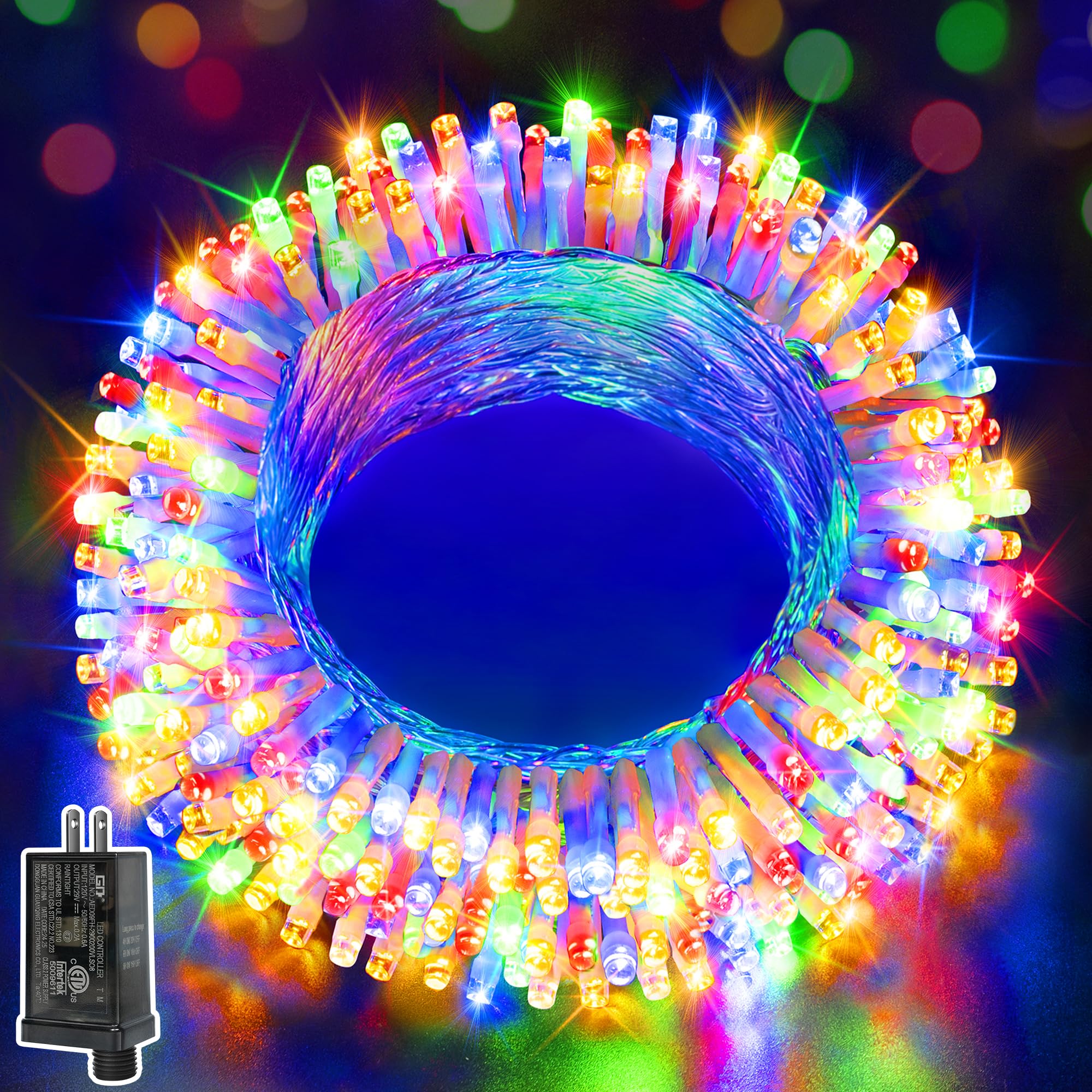 Ollny Christmas Lights Outdoor 200LED 60FT, Multicolor Connectable Plug in Fairy Light Indoor, 8 Modes Waterproof Timer Plug in LED String Lights for House Outside Bedroom Patio Balcony