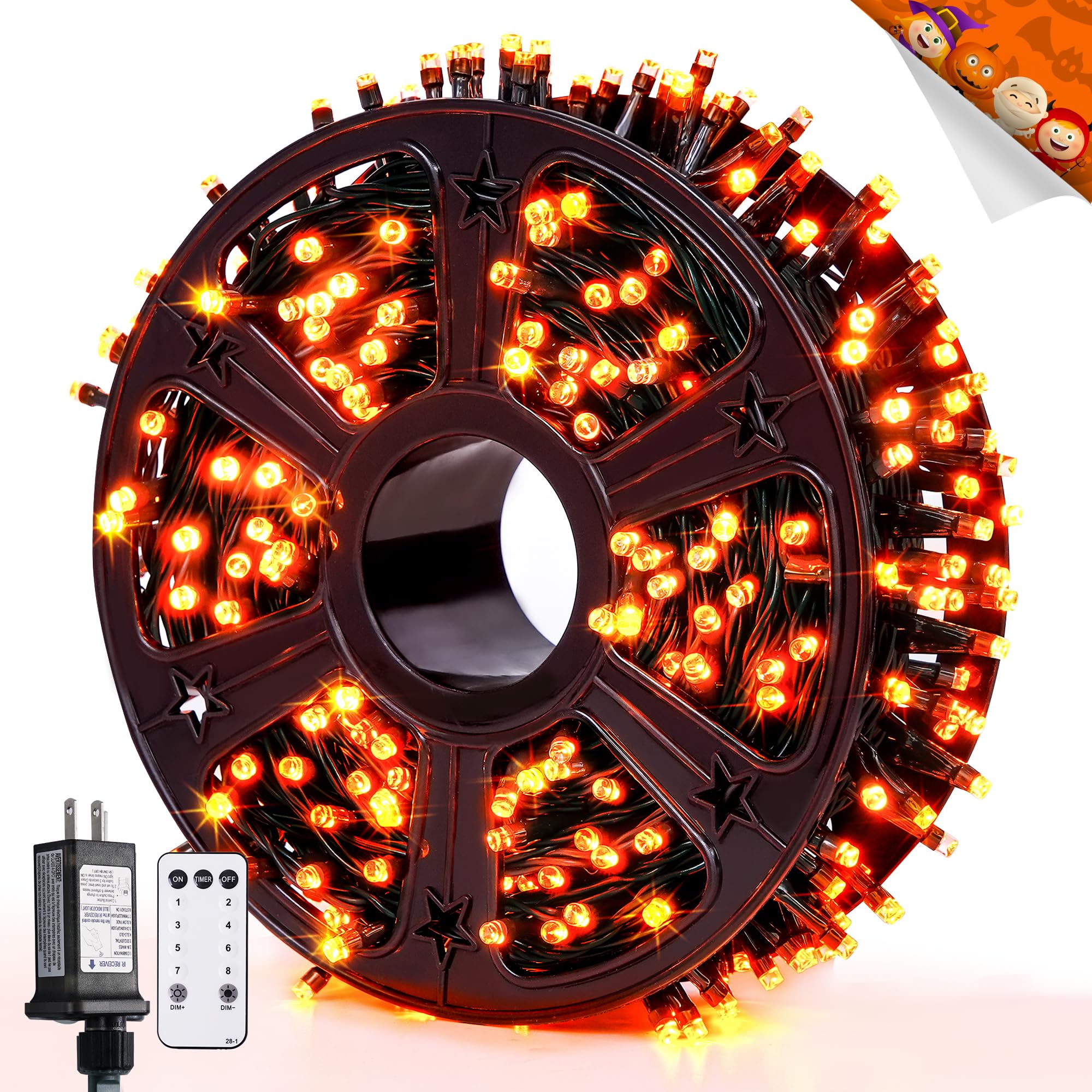 JMEXSUSS Halloween Lights: 132ft 400 LED Orange Halloween Outdoor Indoor String Lights Plug in - Orange Lights for Halloween Chr