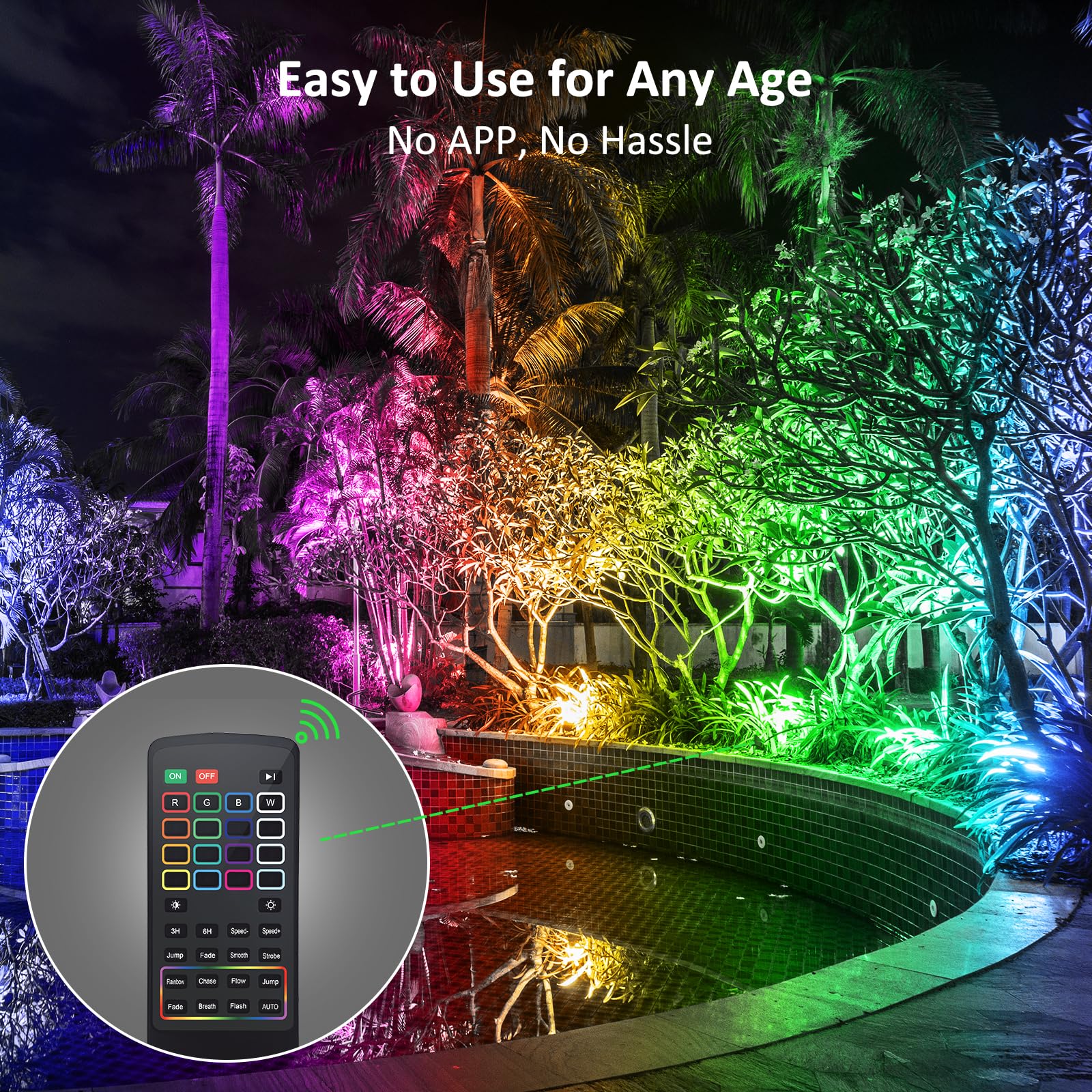 NOVOSTELLA RGBW LED Flood Light 60W - Black, 2700K, IP66, RF Remote, Outdoor Uplighting for Halloween & Christmas - NTF94