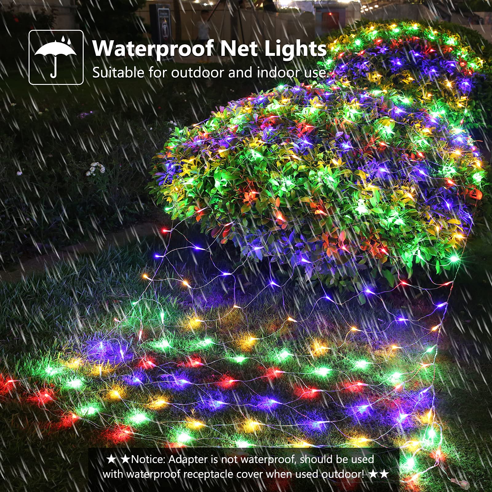 12.5Ft X 5Ft Color Changing Christmas Net Lights, 390 Led Bush Mesh Lights With Remote, 11 Modes Color Changing White & Multicol