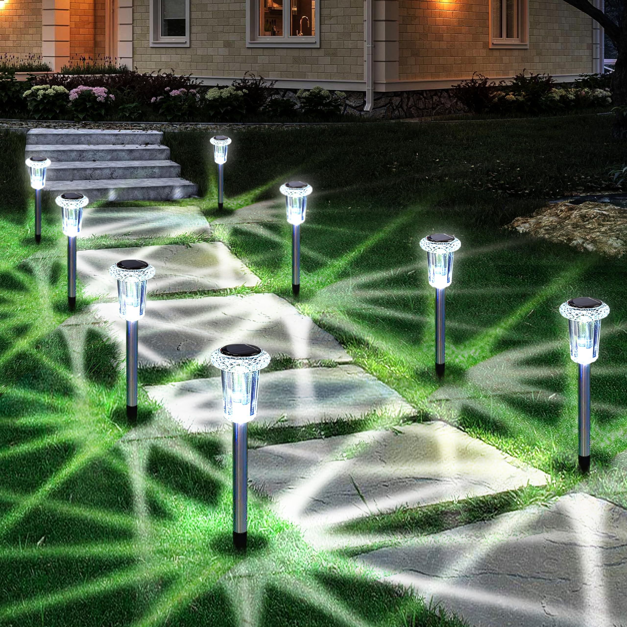 Eyrosa Solar Lights Outdoor, 15 Pack Waterproof Stainless Steel Solar Stake Lights for Pathway Garden Yard Path Walkway Driveway