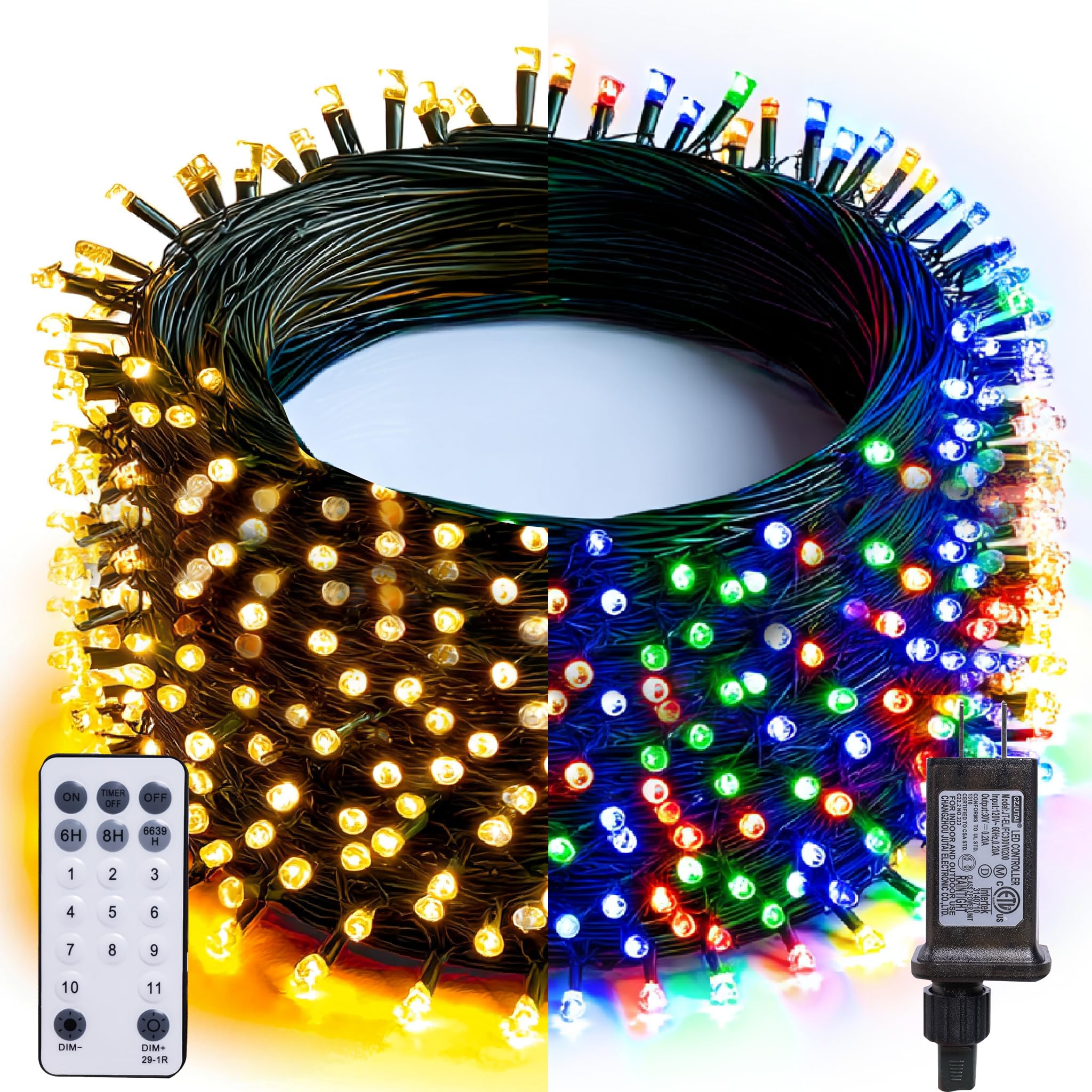 Dazzle Bright Color Changing Christmas Lights  66Ft 200Led Warm White & Multi-Colored Waterproof String Lights With Remote 11 Modes  Christmas Decorations For Outdoor Indoor Tree Party Garden Holiday