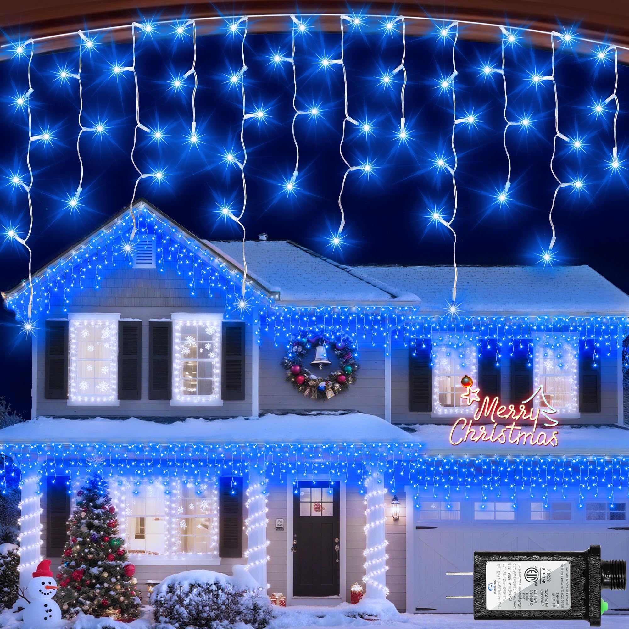 YHBJKCZ LED Christmas Lights - 66ft Blue Twinkling Lights, 670 LEDs, 148 Drops, 12 Modes, Dimmable, Timer, Waterproof