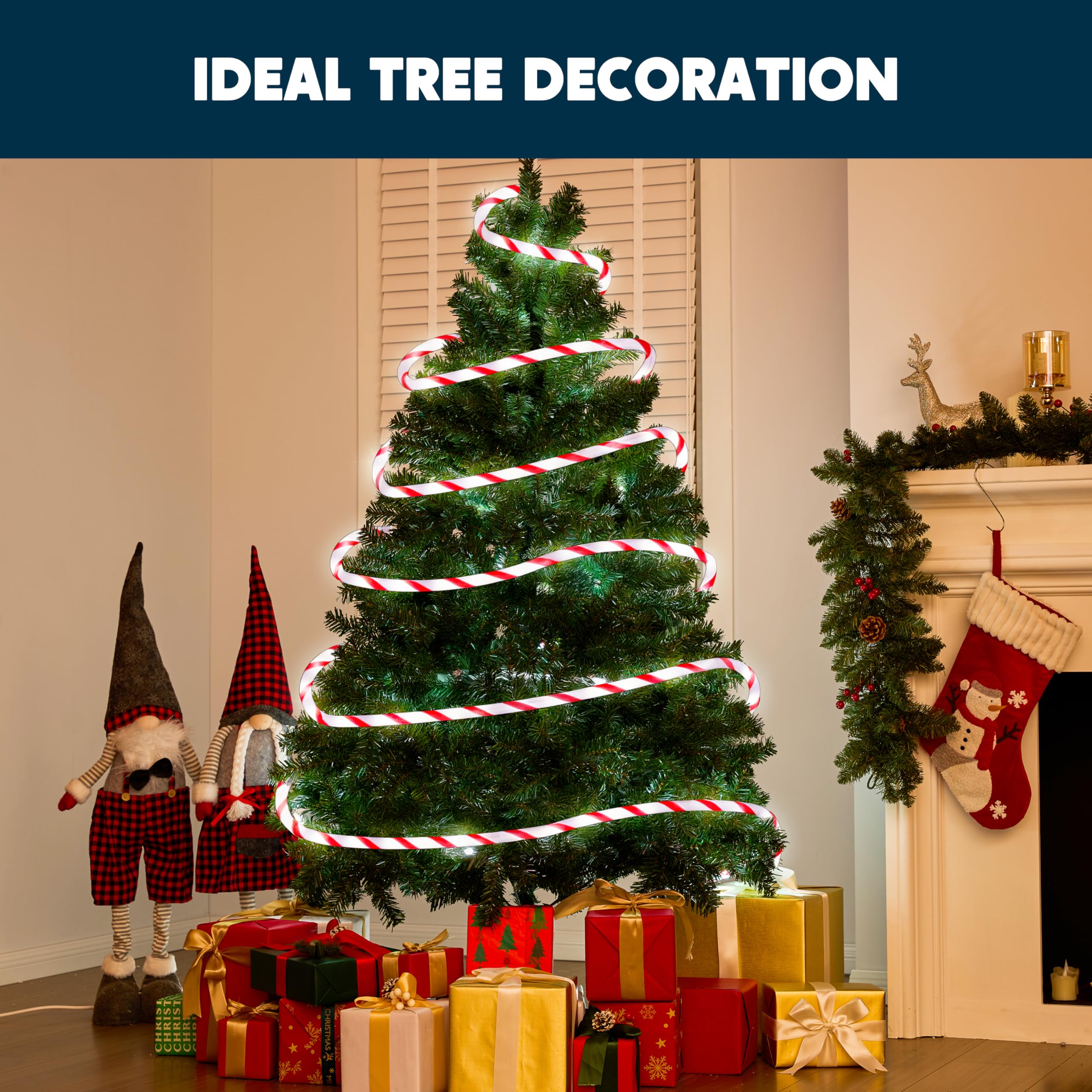 Joiedomi LED Candy Cane Rope Lights, 40FT Waterproof Christmas Decor, Red & Cool White, Model GVL-13-360/10F