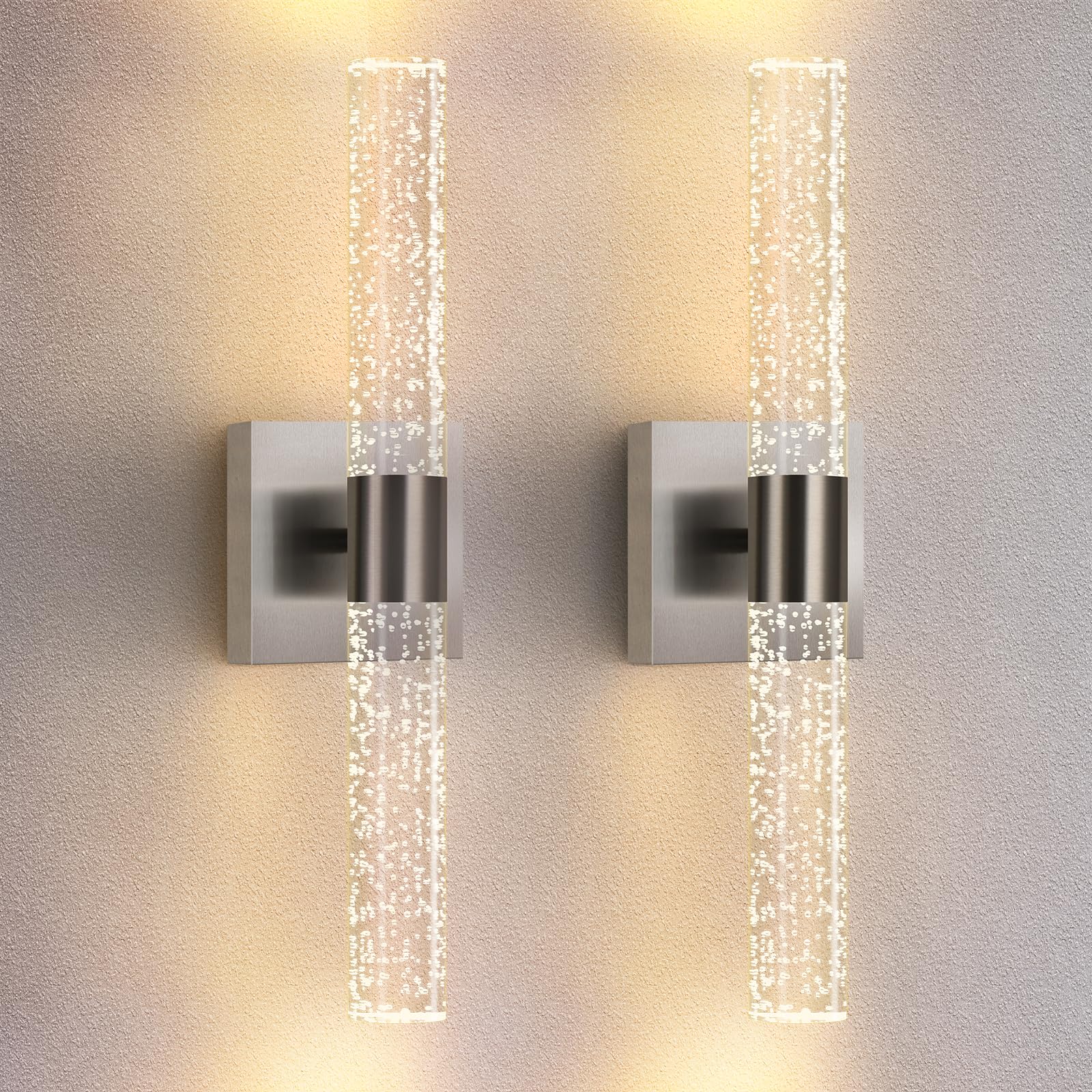 LECLLITEN Modern Wall Sconces Set of Two in Brushed Nickel Finish 18 Inch 3000K-6000K Led Bathroom Sconce Lights Indoor Hardwire