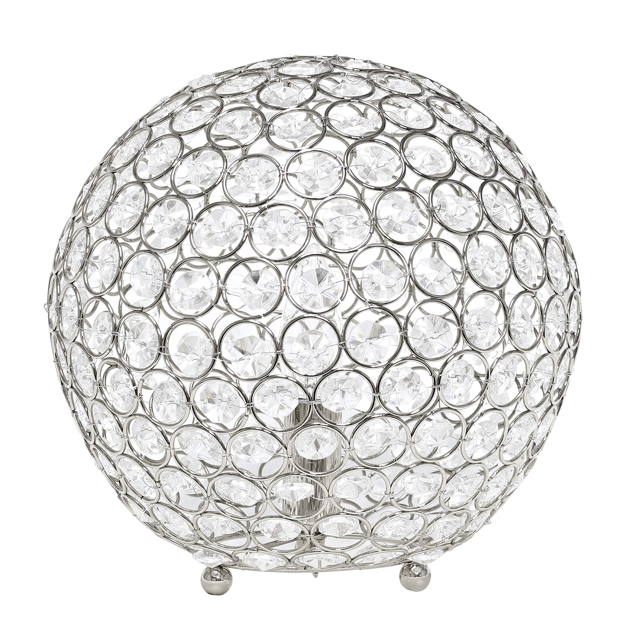 Elegant Designs Lt1067-Chr 10&quot; Elipse Crystal Collection Metal Crystal Ball Sequin Table Desk Lamp For Accent Lighting, Décor, Living Room, Chrome