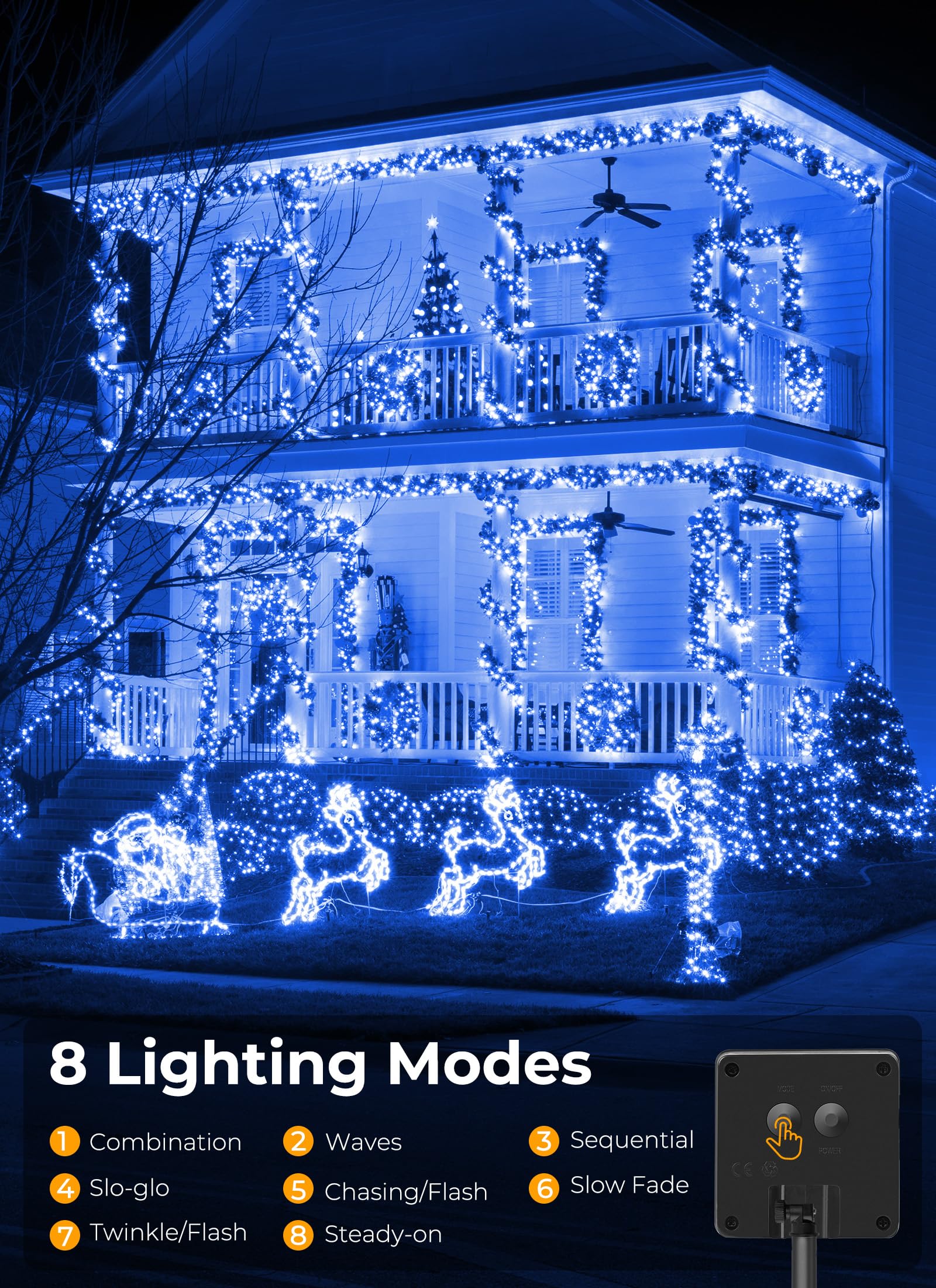 Brightown 100Led Solar String Lights Outdoor  Solar Powered Lights Ip65 Waterproof For Party Garden Yard Home Holiday Tree Decoration Lighting (Blue  100Led-2Pack)
