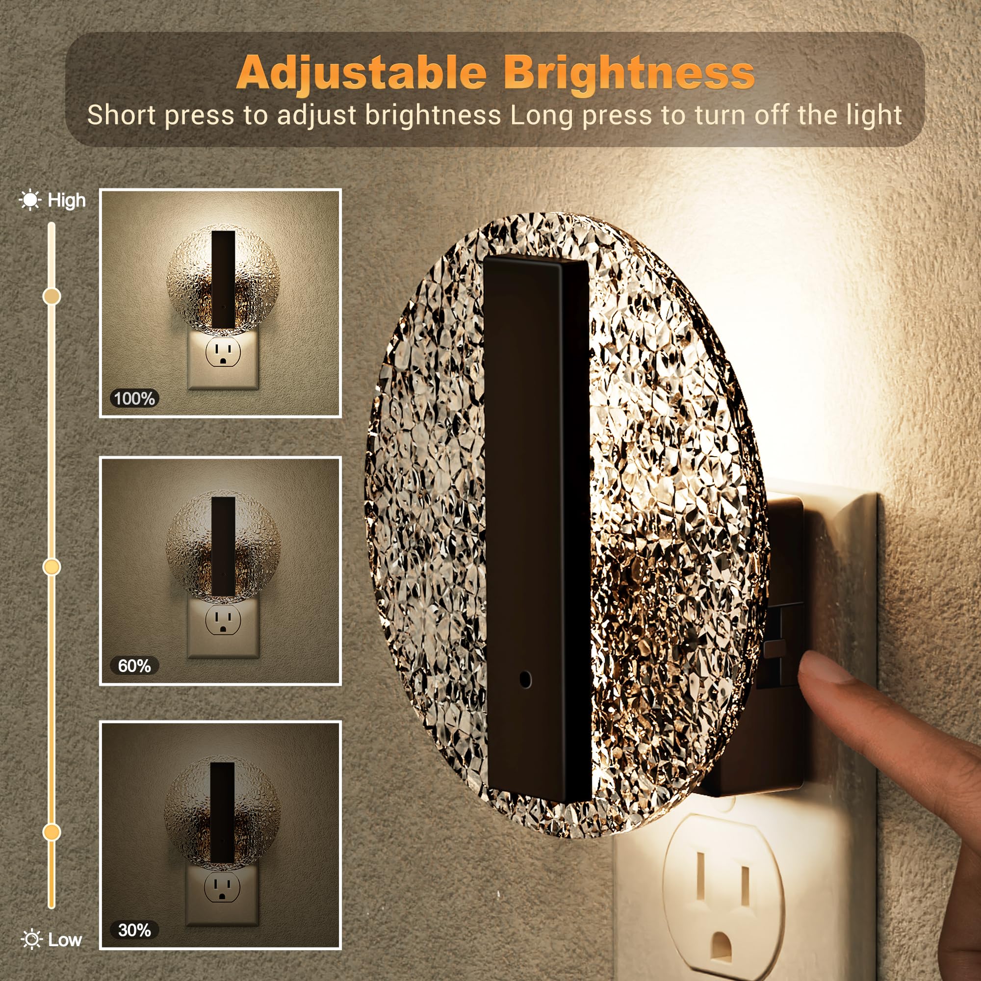 Jandcase Night Light, Led Night Lights Plug Into Wall, 3000K Warm White Nightlight With Dusk To Dawn Light Sensor, 0-100Lm Adjus