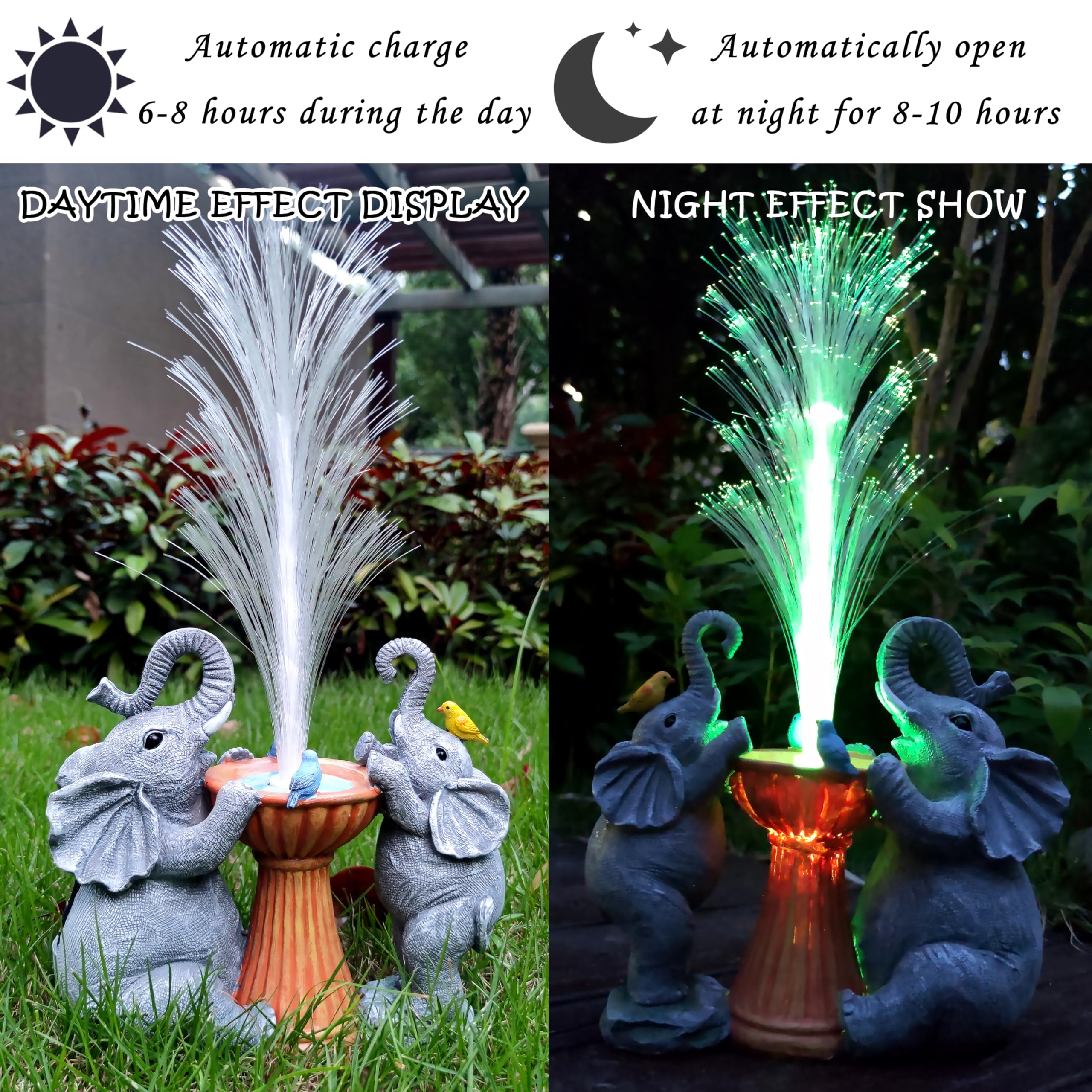 Rctticuu Elephant Statue Solar Garden Decor,Resin Elephant Statue And Colour Changing Optical Fiber Solar Lights,Outdoor Decor F