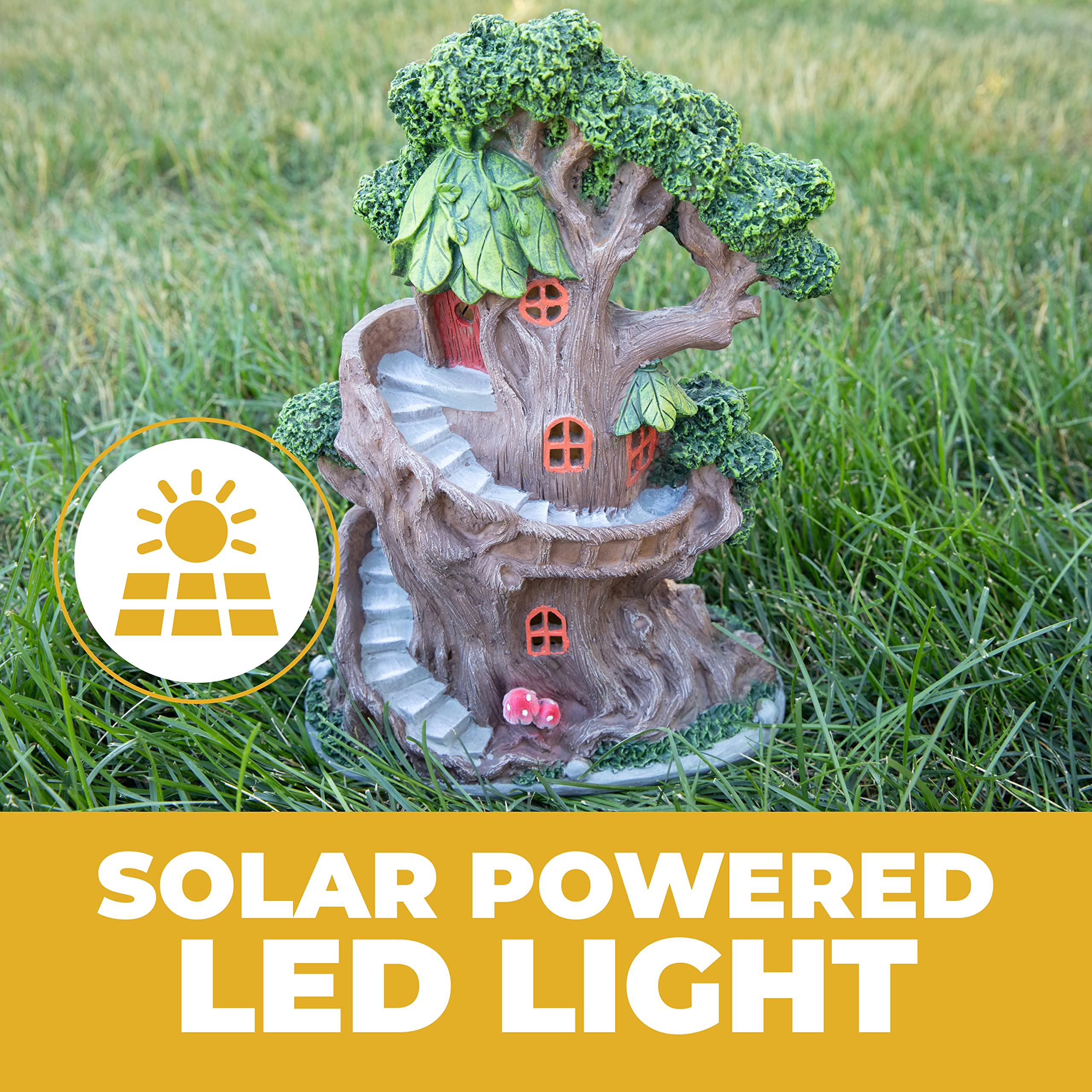 VP Home Enchanted Treehouse Solar Light for Home and Outdoor Decor - 14 H x 9.5 W x 5.25 D Enchanted Tree Solar Powered Flickeri