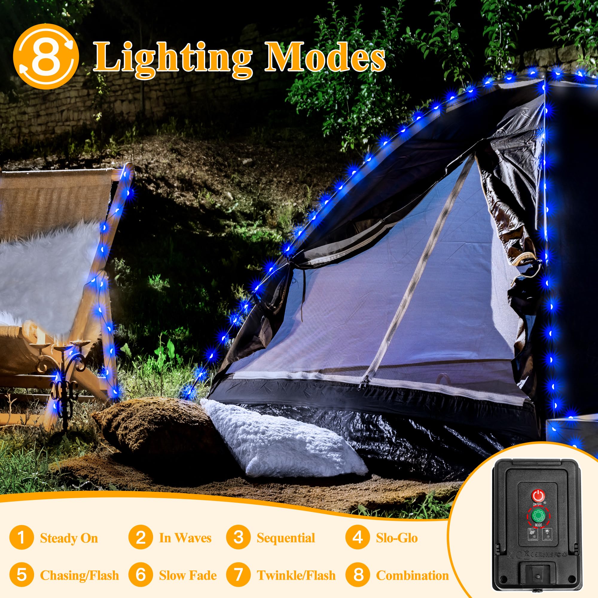 Ollny Solar String Lights For Outside, 2 Pack Total 132Ft 400Led Solar Christmas Lights Outdoor, Ip67 Waterproof 8 Modes String