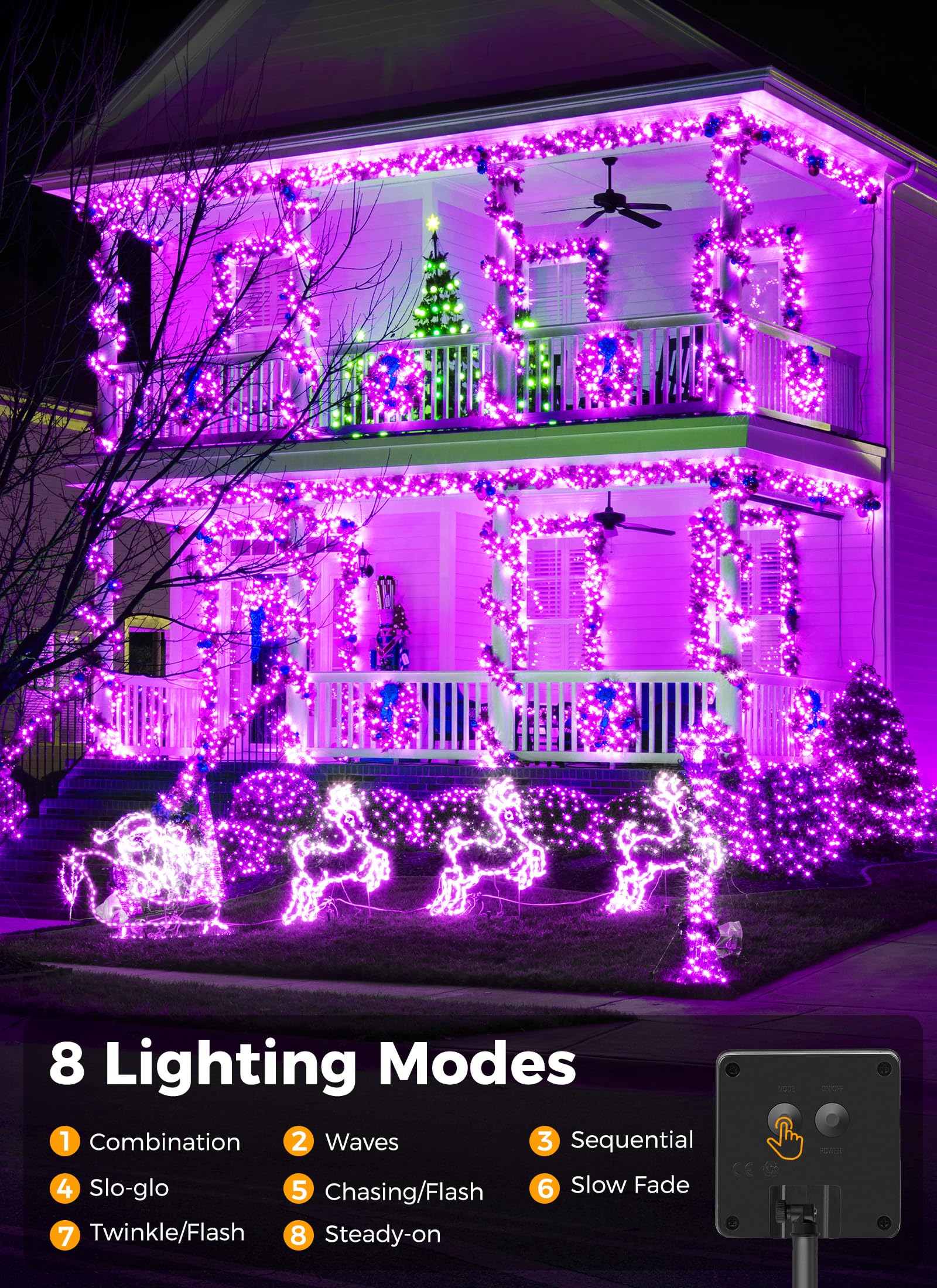 Brightown 2-Pack 400Led 170Ft Total Halloween Solar Outdoor Lights Ip65 Waterproof Solar Powered Lights With 8 Lighting Modes For Party Garden Yard Home Holiday Tree Decoration Lighting Purple