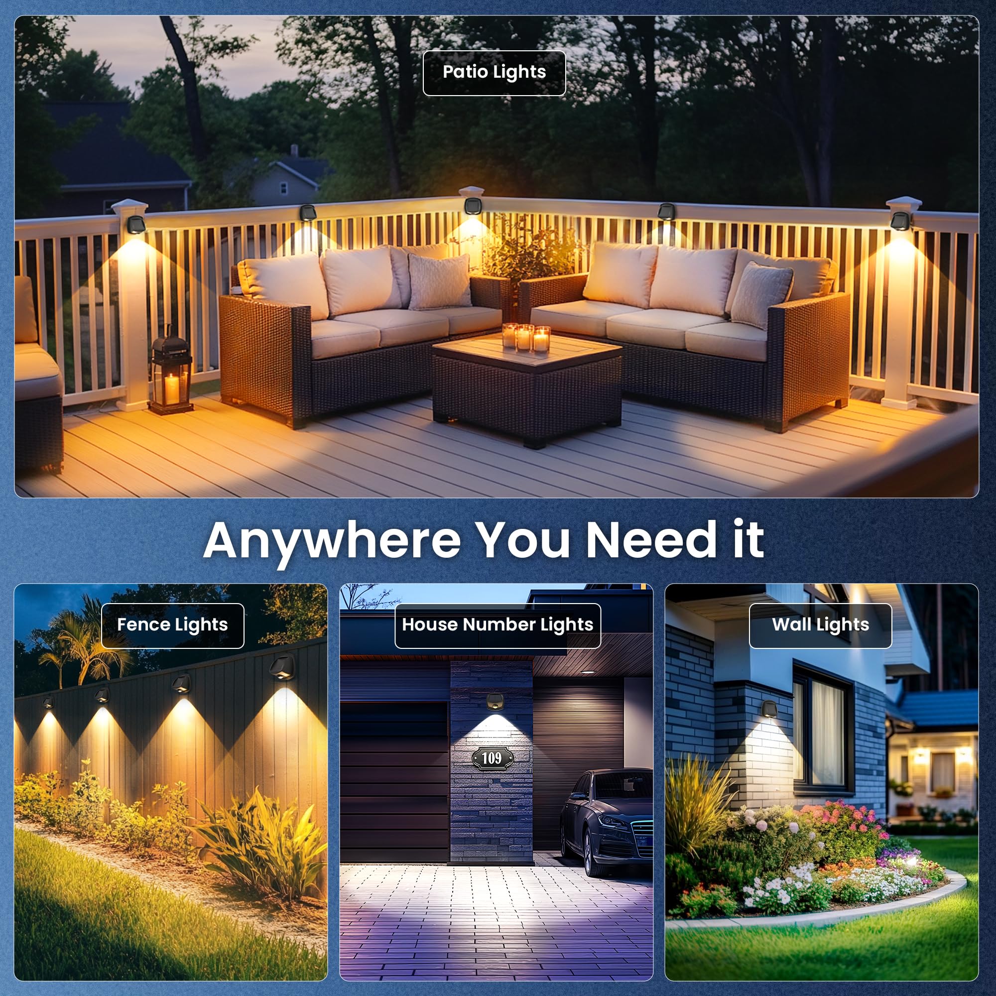 Auderwin Solar Fence Lights Outdoor Waterproof Ip65 Solar Powered Fence Lights Outside Dual Color Led Solar Wall Lights Outdoor