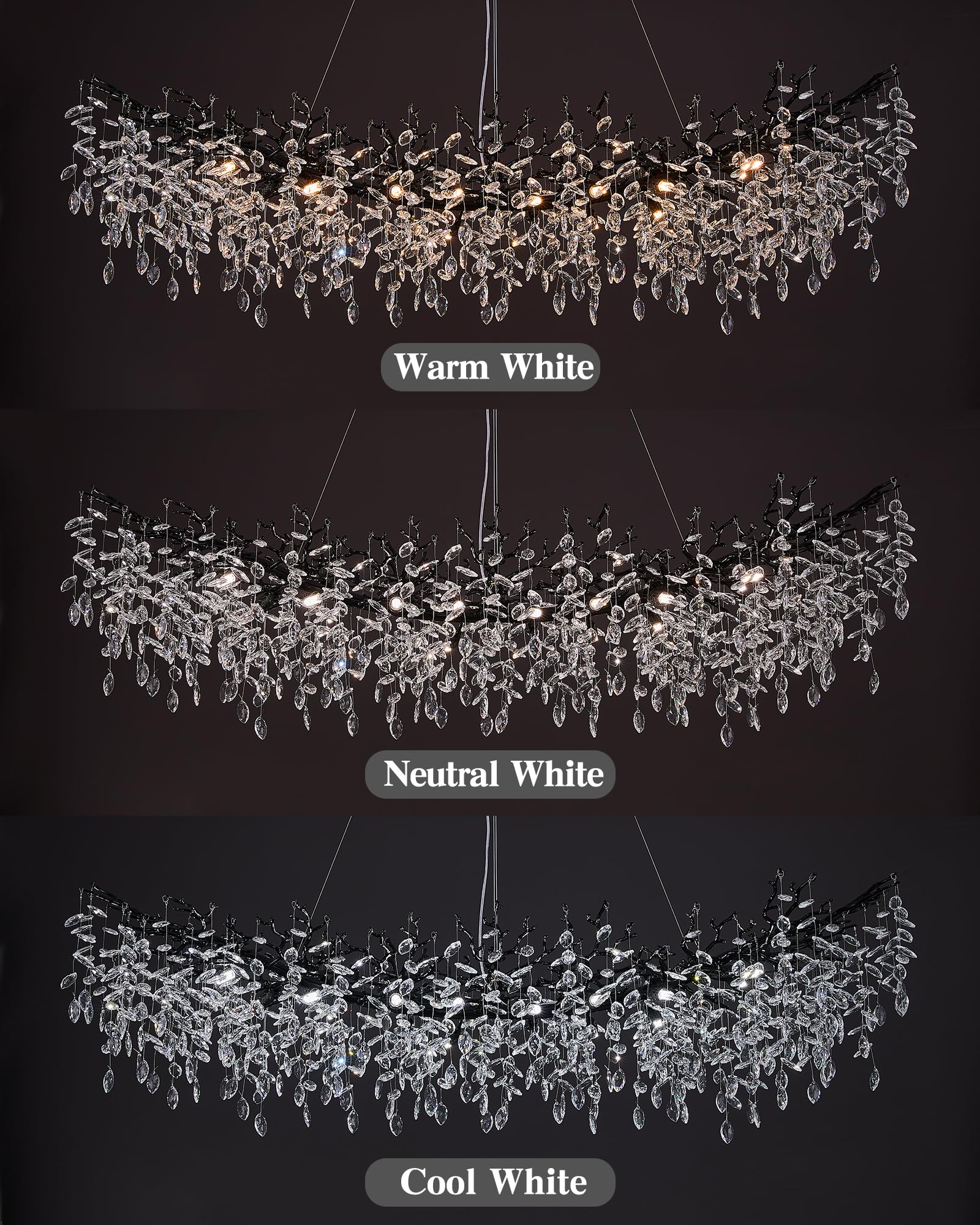 Black Chandelier  16 Light Modern Chandelier For Dining Room Over Table  Industrial 63 Hanging Lighting With K9 Crystal Tree Branch Rectangular Chandeliers For Living Room Kitchen Island