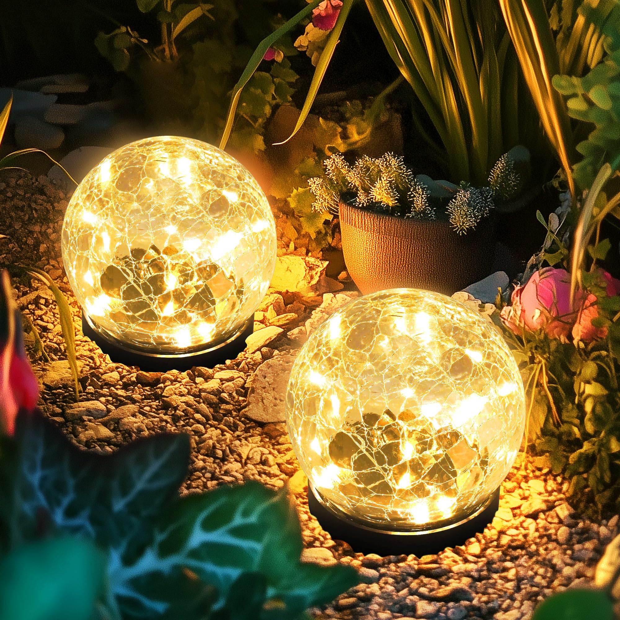 PATIOPIA Solar Lights Outdoor, Waterproof  ed Glass Ball, 2 Pack, Warm White, Model 9316