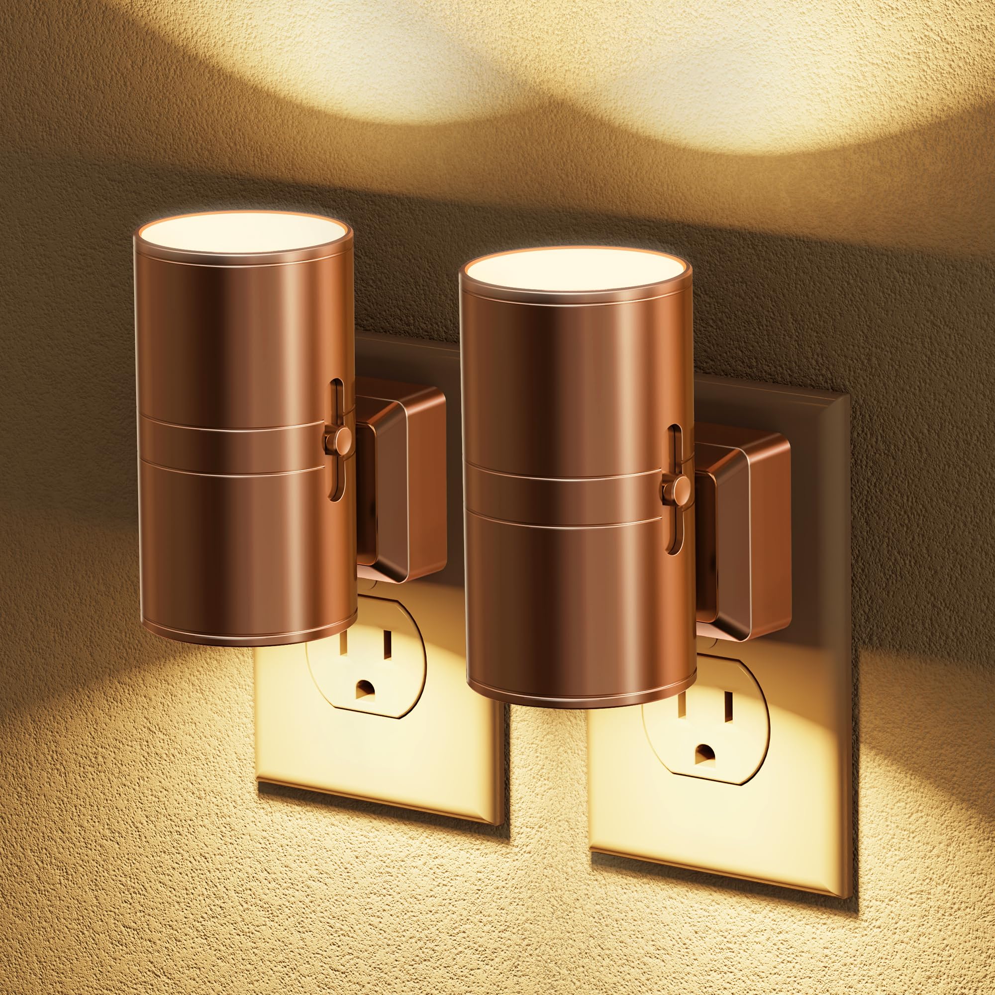JandCase LED Night Light 3000K Soft White Dimmable 2 Pack Rose Gold Model GY06302RG