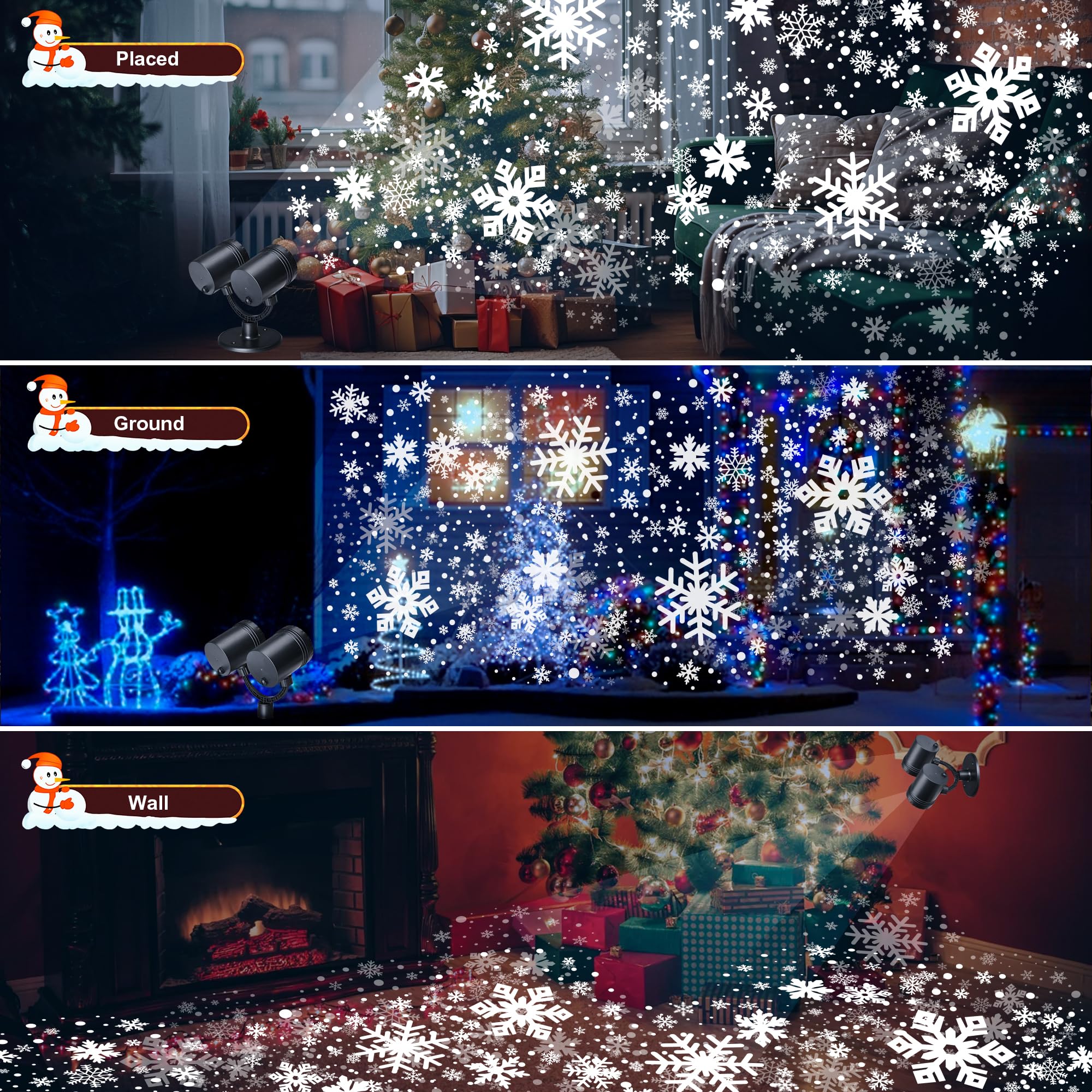 Toodour Snowflake Christmas Projector Lights Outdoor, Double Head Dynamic Snowflake Projector Lights With Timer, Waterproof Holi