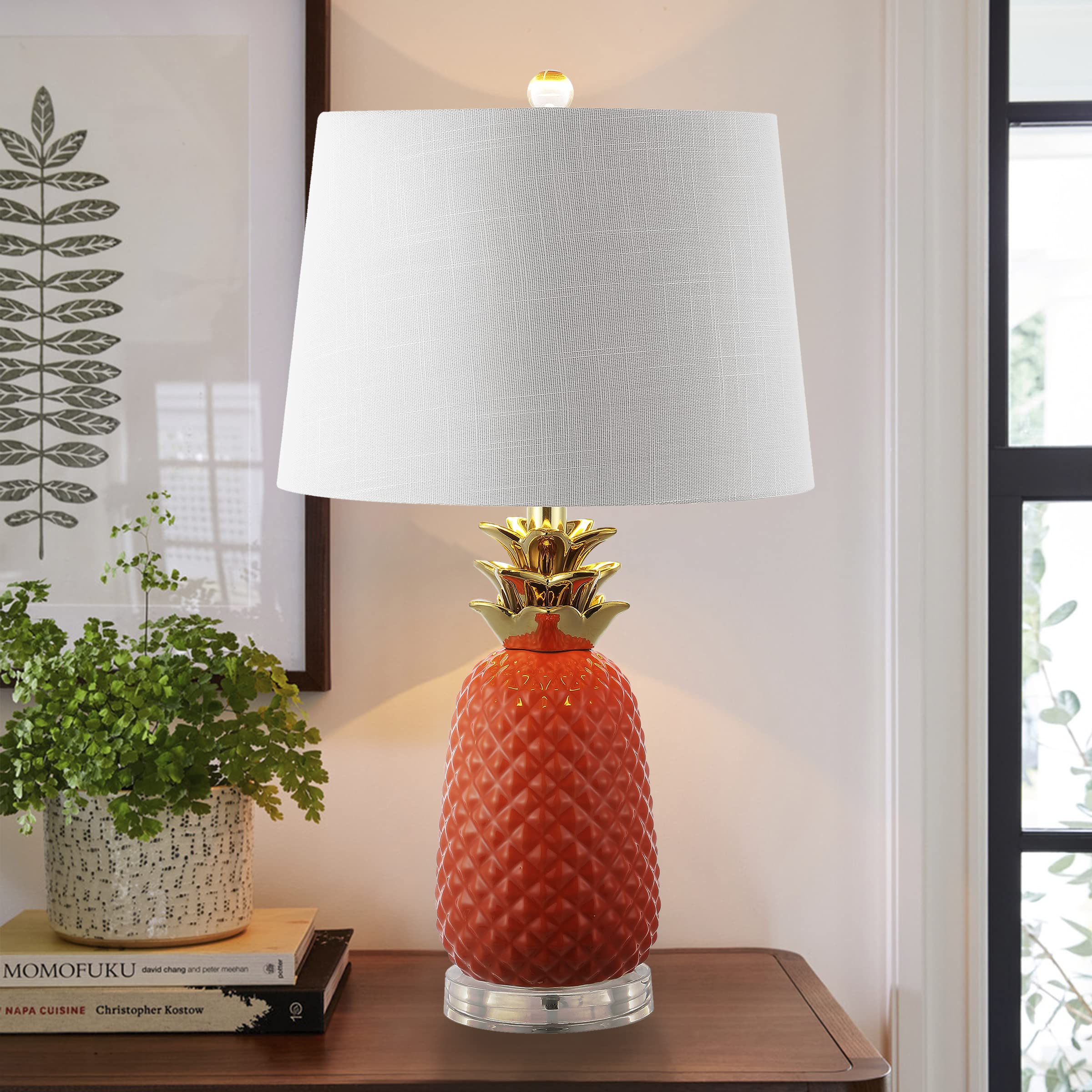 JONATHAN Y Pineapple Table Lamp Ceramic 23in Orange/Gold Model JYL4019E LED Bulb Included for Bedroom Living Room Office