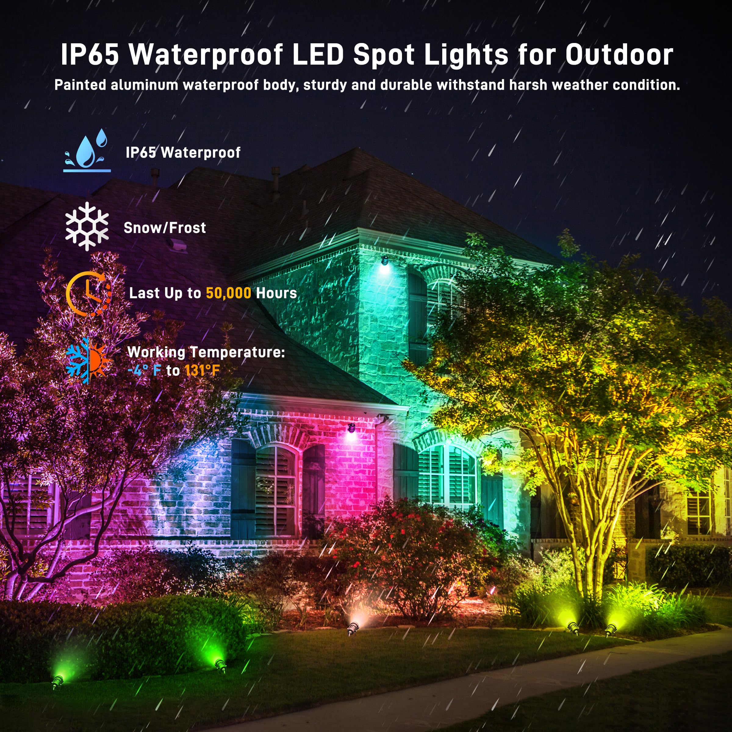 UPONELED RGBW Christmas Landscape Lights, 12W Outdoor Spotlights, IP65 Waterproof, 2 Pack, Black, Low Voltage with Remote Control
