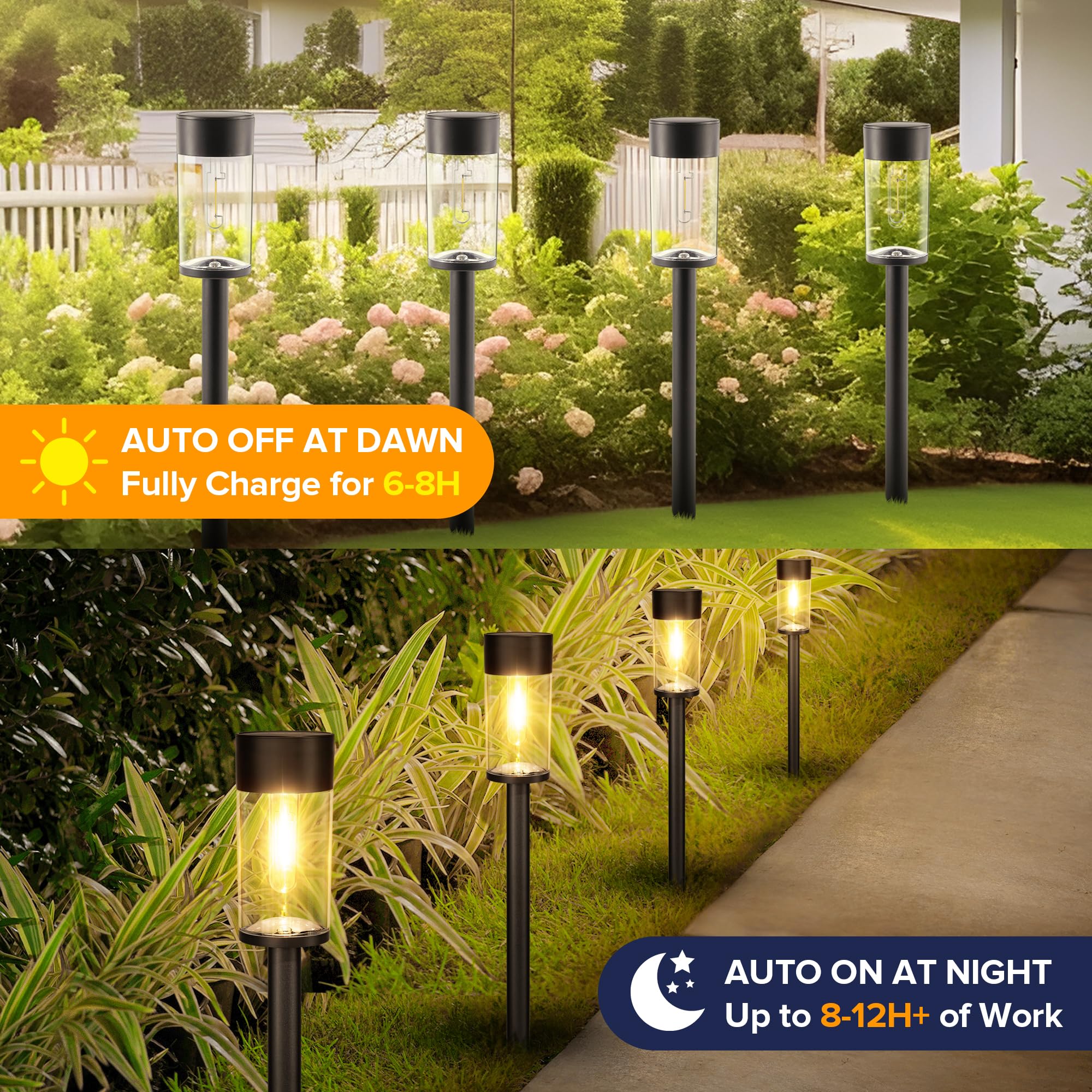 Ume 10 Pack Solar Pathway Lights Outdoor  Bright Solar Garden Lights With Metal Design-Ip65 Waterproof  Auto On/Off  3000K Led Landscape Lighting For Yard  Lawn  Walkway  Driveway  Patio Decor